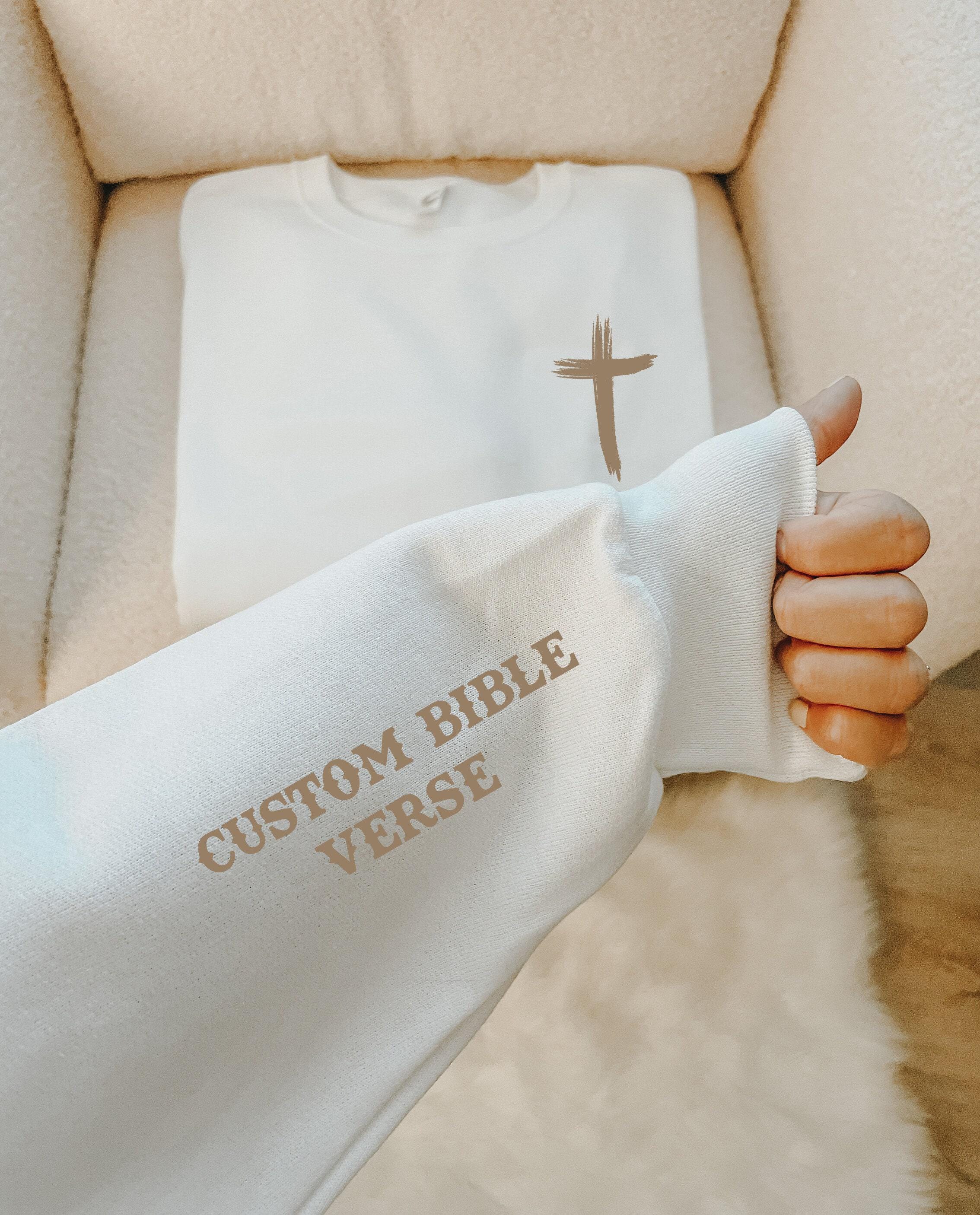 Custom Bible Verse On the Sleeve Sweatshirt, Christian Cross Print T-Shirt For Women, Sunday Church Hoodie, Christian Couple Gift