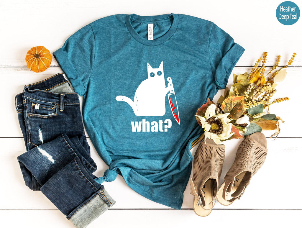 What Cat Sweatshirt, Cat With Knife Shirt, Black Cat Hoodie, Killer Cat Tshirt, Funny Cat Shirt, Cat Lover Gifts For Women, Funny Tee