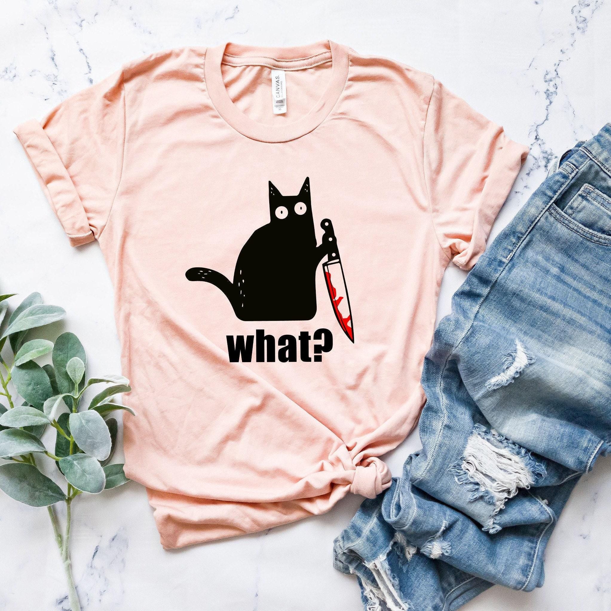 What Cat Sweatshirt, Cat With Knife Shirt, Black Cat Hoodie, Killer Cat Tshirt, Funny Cat Shirt, Cat Lover Gifts For Wom
