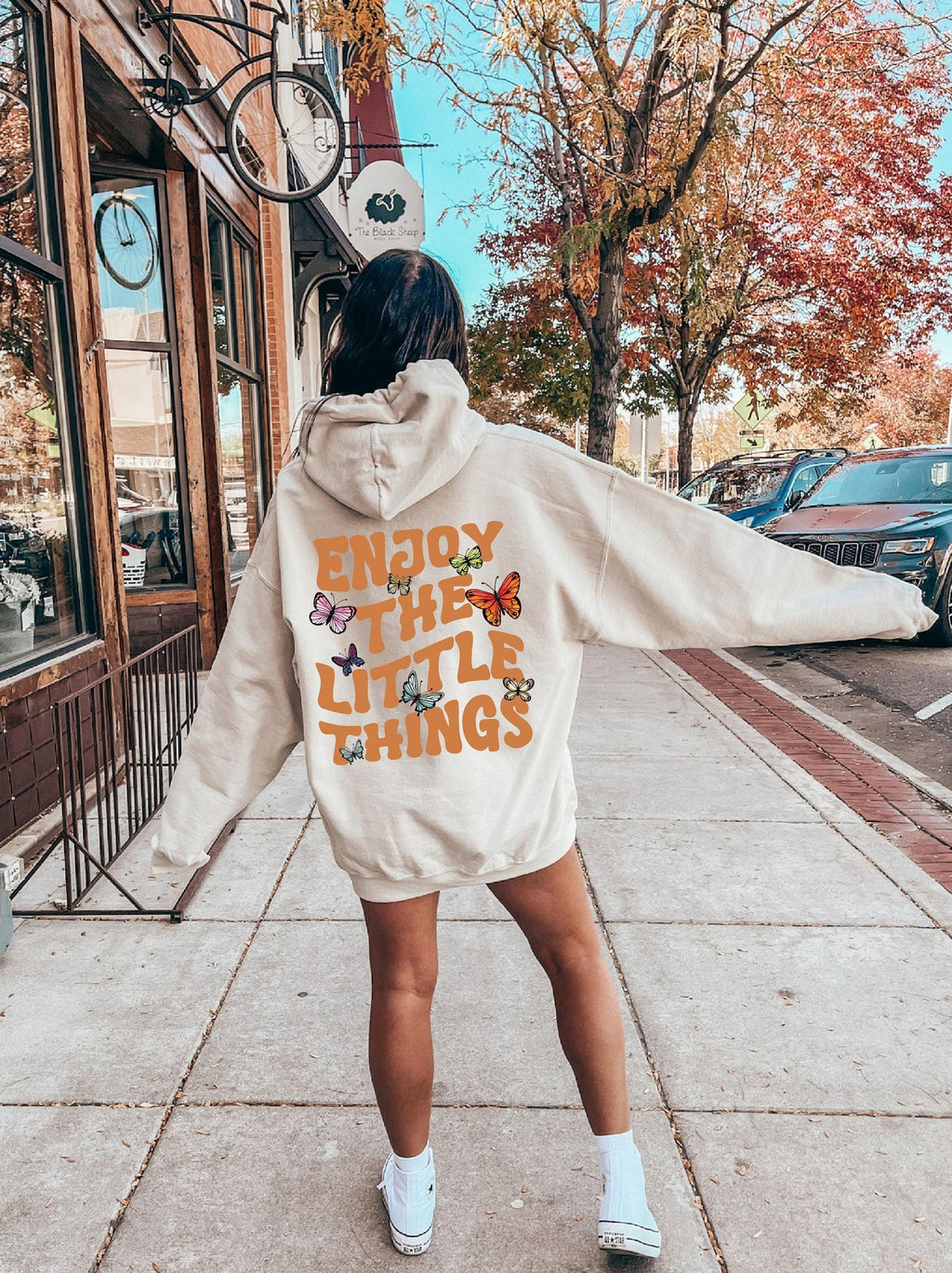 Enjoy The Little Things Hoodie | Aesthetic Sweatshirt, Positive Quotes Shirt, Inspirational Words On Back Hoodie, Youth Hoodie