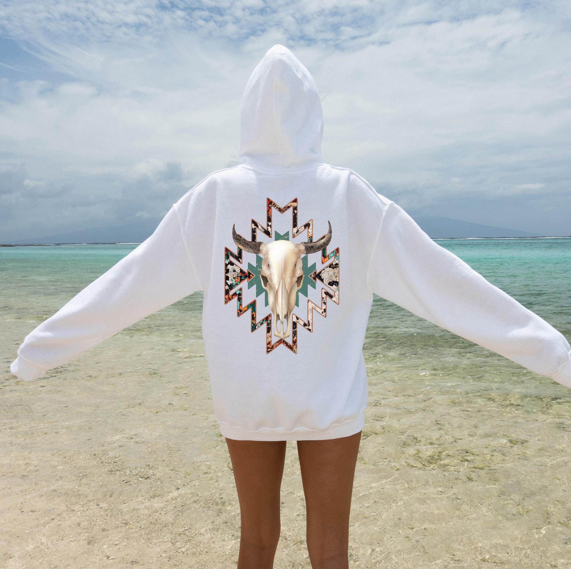 Aesthetic Bull Skull Hoodie, Women's Country Sweatshirt, Cowboy Rodeo Shirt, Cowgirl Shirt, Bullhead Tshirt, Trendy Western Shirt