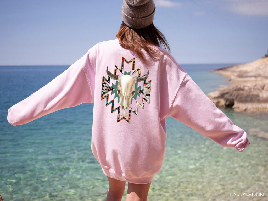 Aesthetic Bull Skull Hoodie, Women's Country Sweatshirt, Cowboy Rodeo Shirt, Cowgirl Shirt, Bullhead Tshirt, Trendy Western Shirt