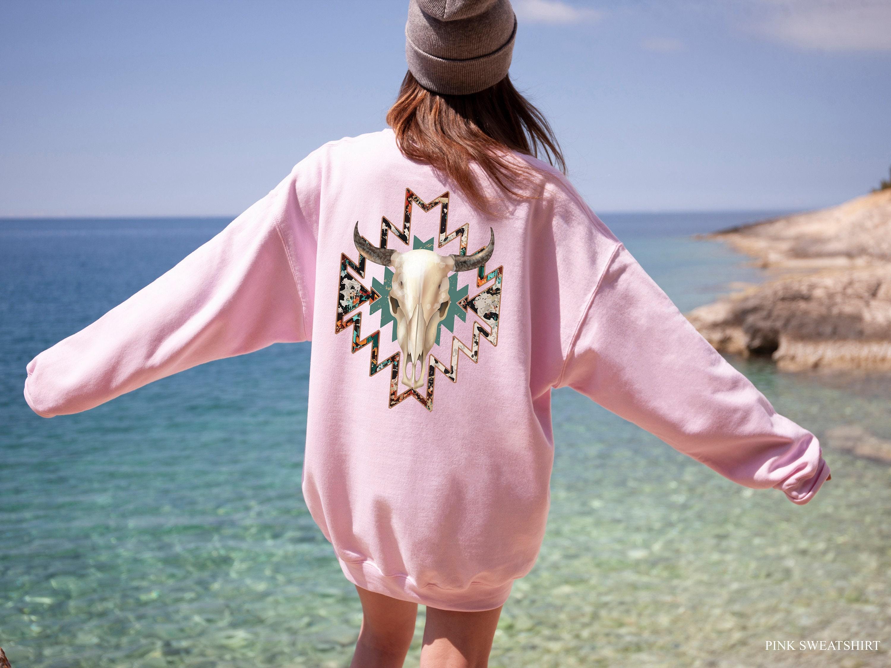 Aesthetic Bull Skull Hoodie, Women's Country Sweatshirt, Cowboy Rodeo Shirt, Cowgirl Shirt, Bullhead Tshirt, Trendy Western Shirt