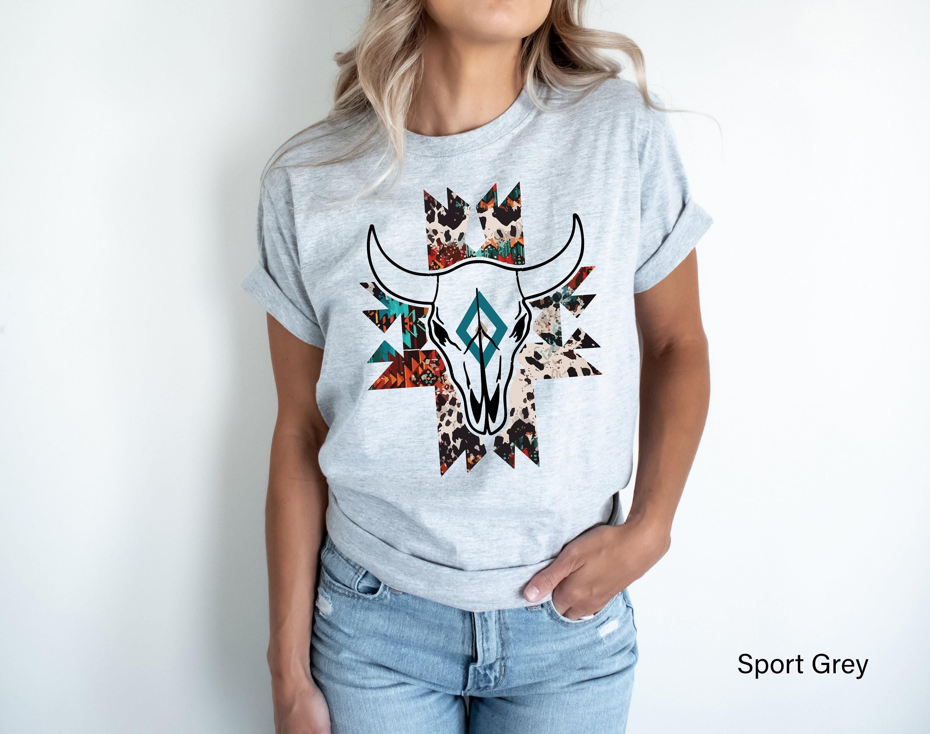 Boho Bull Skull Shirt, Women's Country Shirt, Wallen Sweatshirts, Cowboy Rodeo Shirt, Cowgirl Shirts, Country Hoodie, Co
