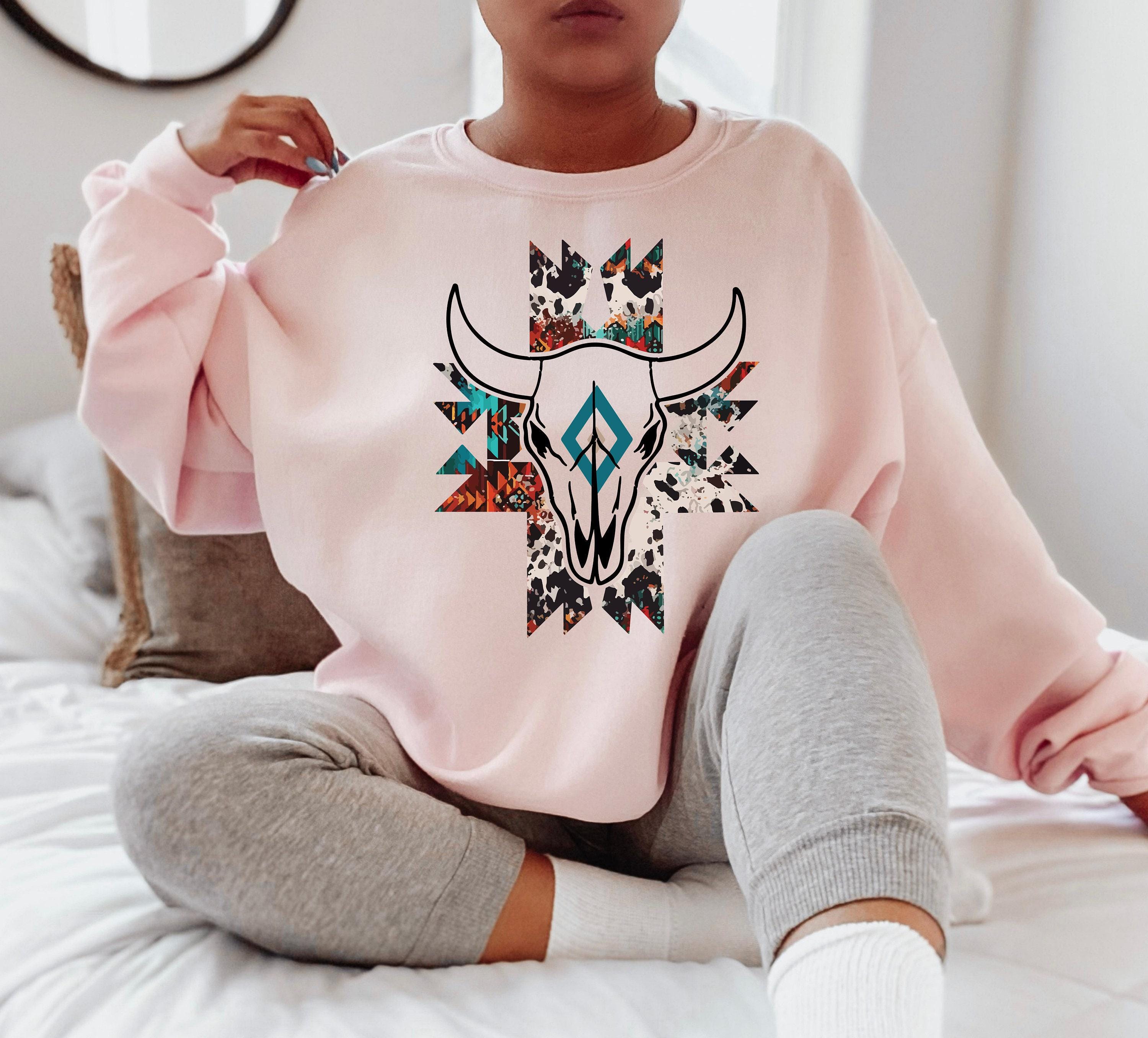 Boho Bull Skull Shirt, Women's Country Shirt, Wallen Sweatshirts, Cowboy Rodeo Shirt, Cowgirl Shirts, Country Hoodie, Cowskull Shirts