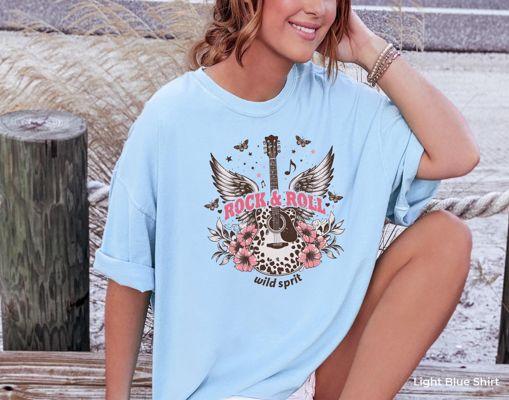 Rock And Roll Wild Sprit Tees, Trendy Rock Guitar Sweatshirts, Flying Flowers Themed Hoodie, Music Lover Shirts, Gifts For Girlfriend