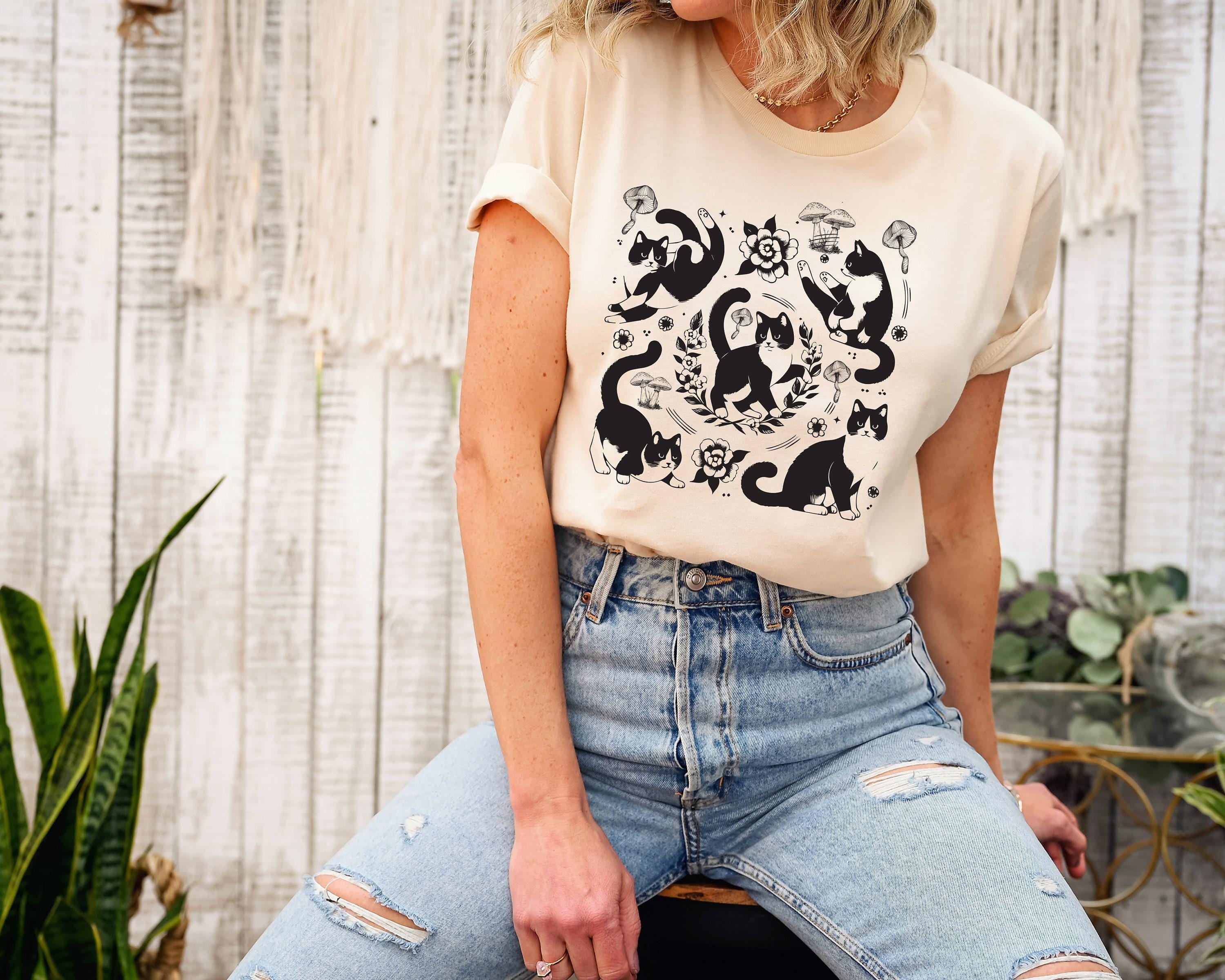 Cat And Mushroom Sweatshirt | Cottagecore Hoodie, Floral Cat Shirt, Vintage Kitten Sweater, Cat Lover Gift, Cat Mom Gift