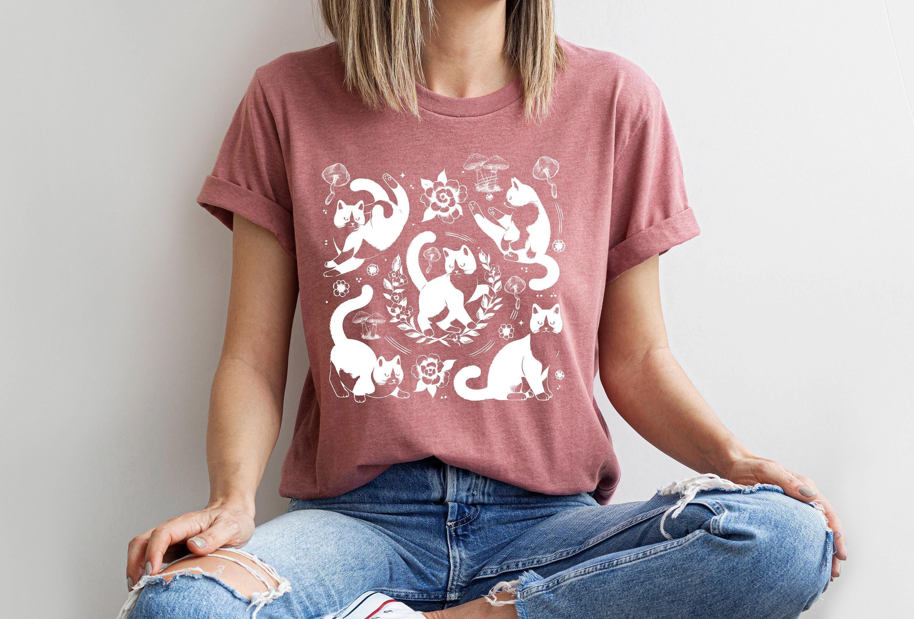 Cat And Mushroom Sweatshirt | Cottagecore Hoodie, Floral Cat Shirt, Vintage Kitten Sweater, Cat Lover Gift, Cat Mom Gift