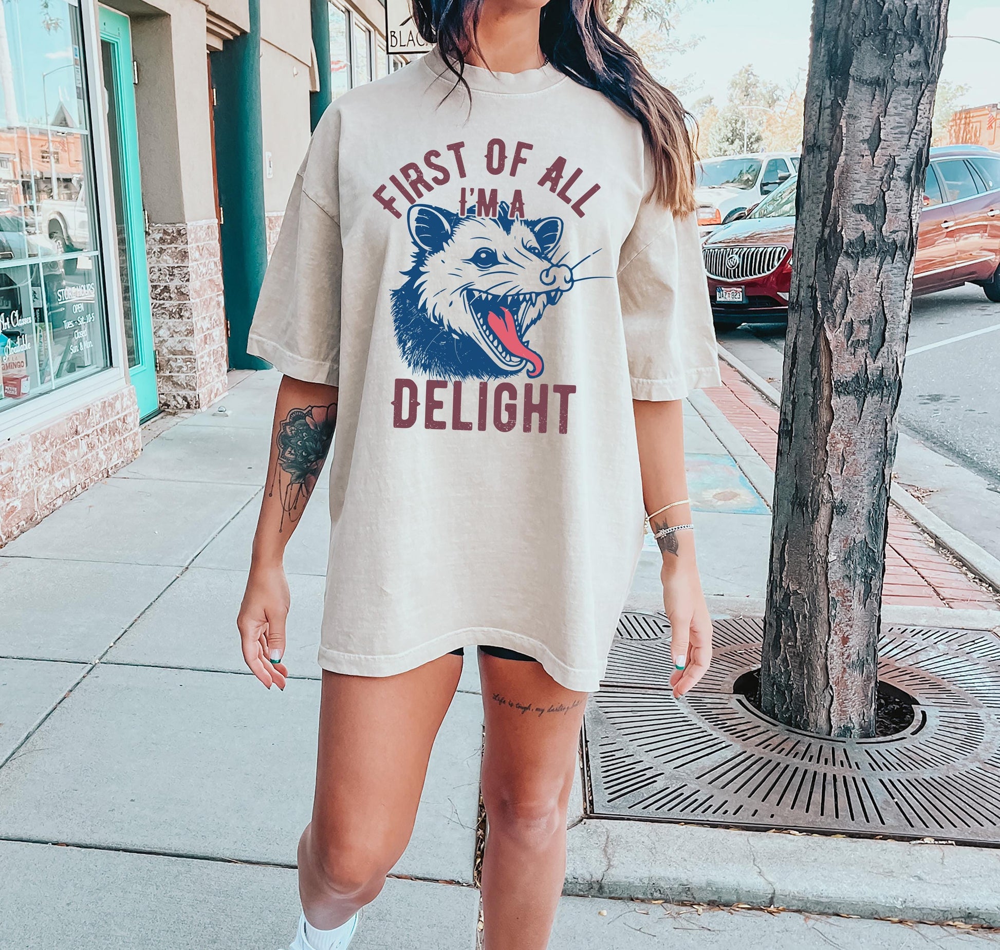 First of All I'm a Delight T-Shirt, Funny Opossum Sweatshirt For Woman, Sarcastic Qutoes Hoodie, Opossum Shirt, Animals Lover Gift