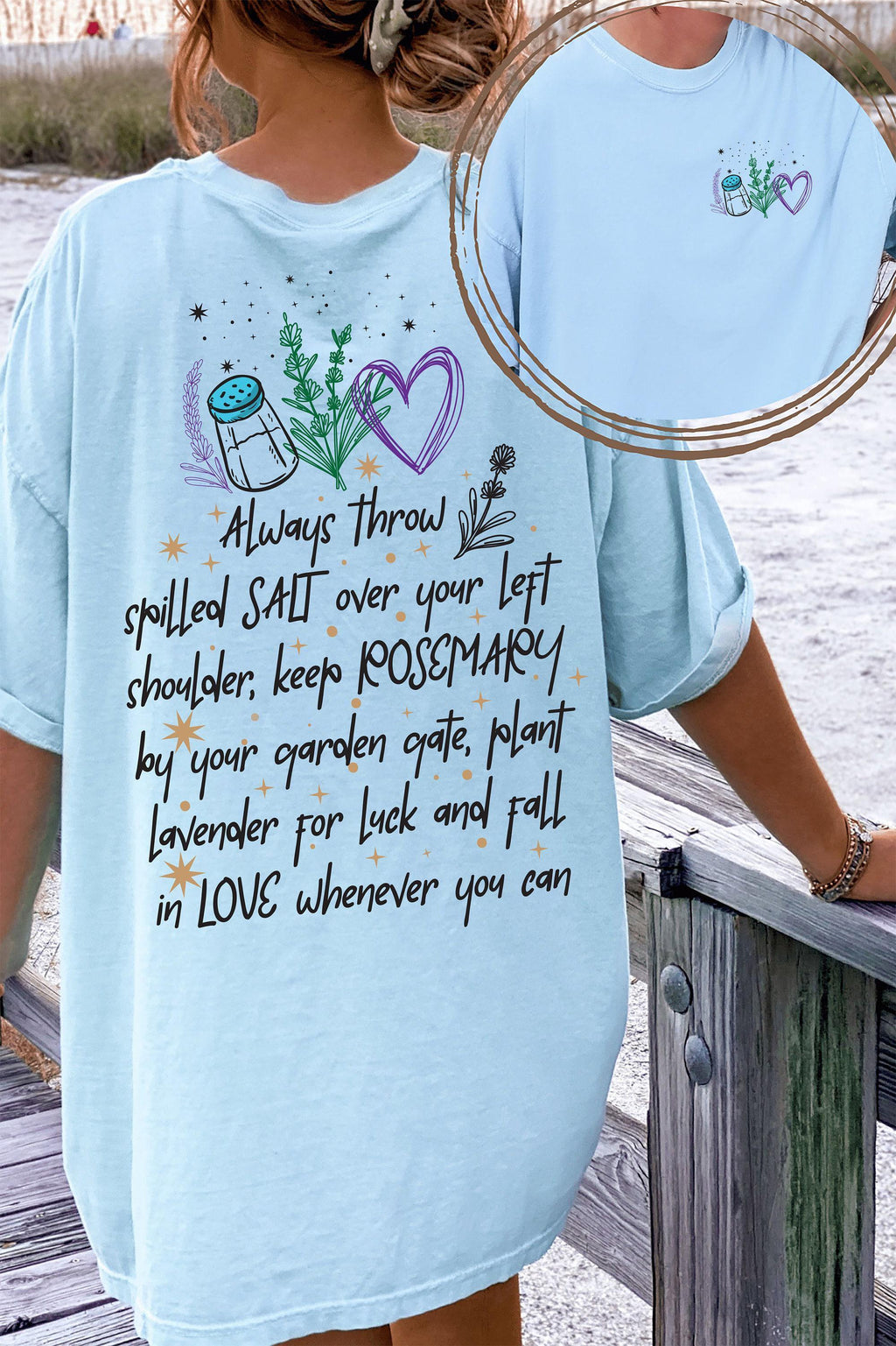 Salt Rosemary Lavender Love Front and Back Sweatshirt, Magical Words on Your Back Tshirt, Practical Magic Hoodie, Gift For Bestie