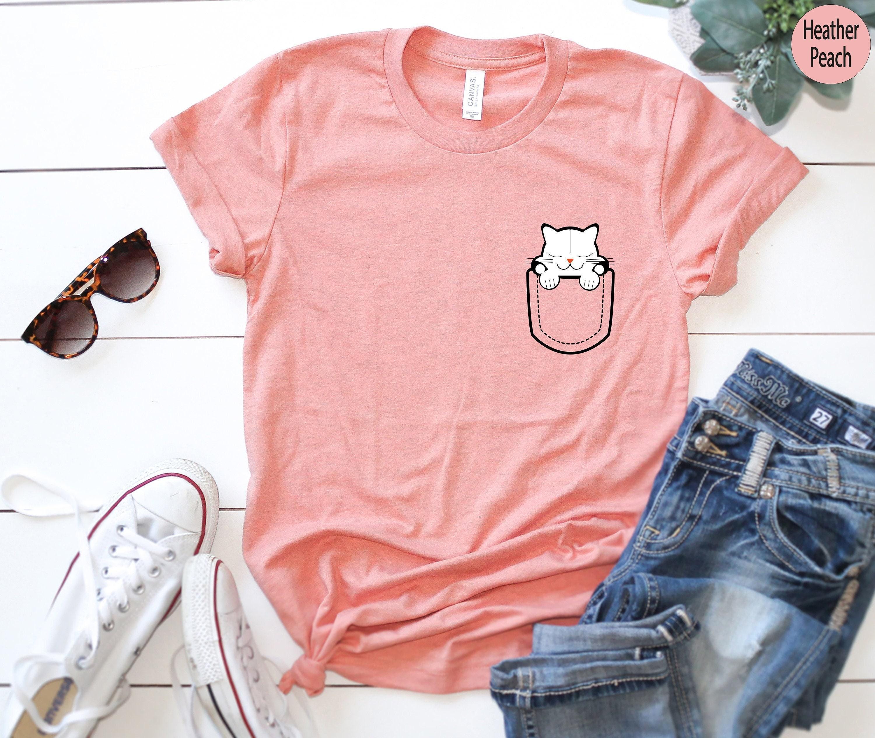 Cat Pocket Shirt, Cute Cat Sweatshirt, Cat Mom Shirt, Cat Lover Gifts For Women, Funny Gifts For Animals Lover Kids, Cat