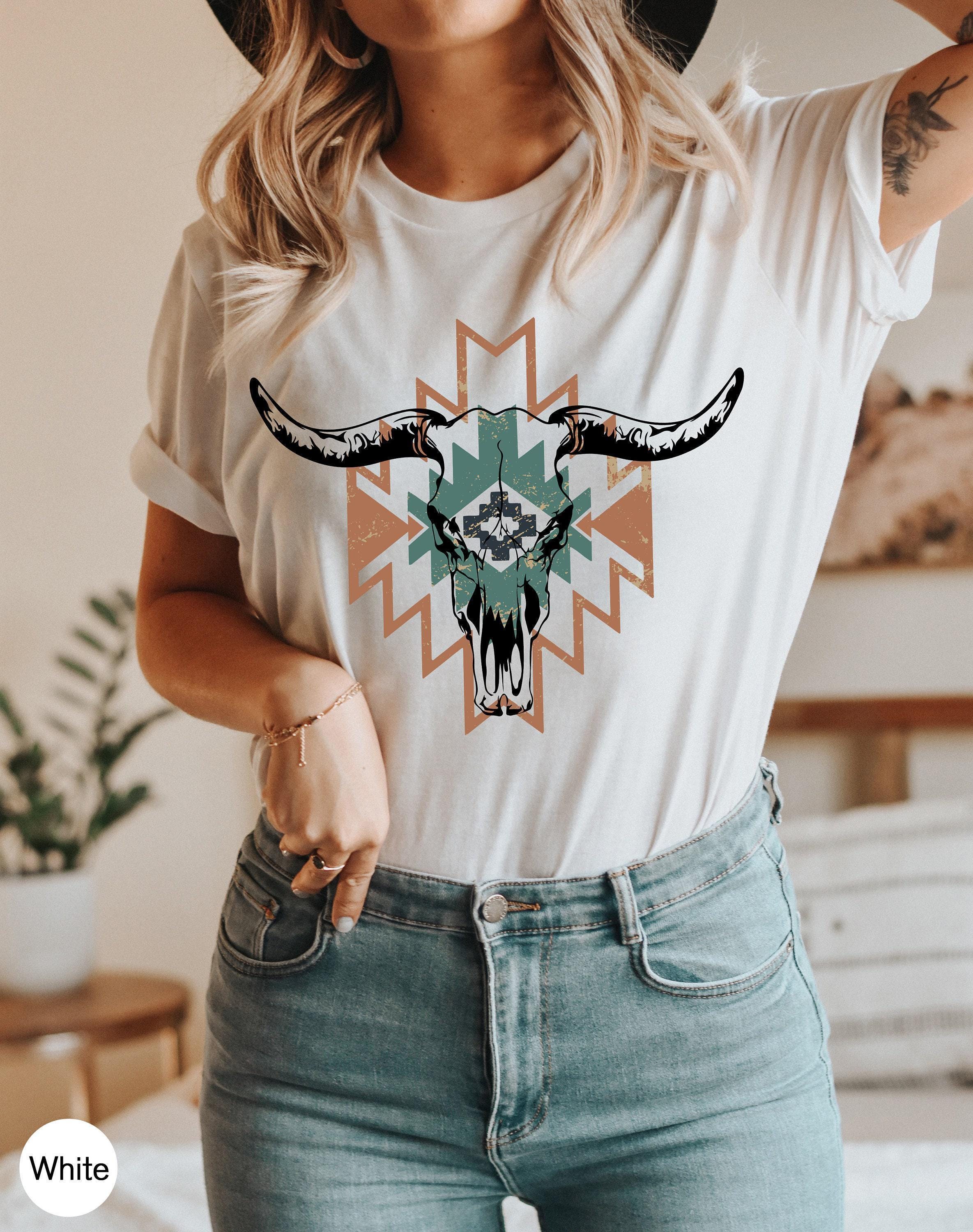 Boho Bull Skull Shirt | Women's Country Shirt, Western Graphic Tee, Country Concert Tee, Country Music Shirt, Country Vibes Shirt, Cowgirl