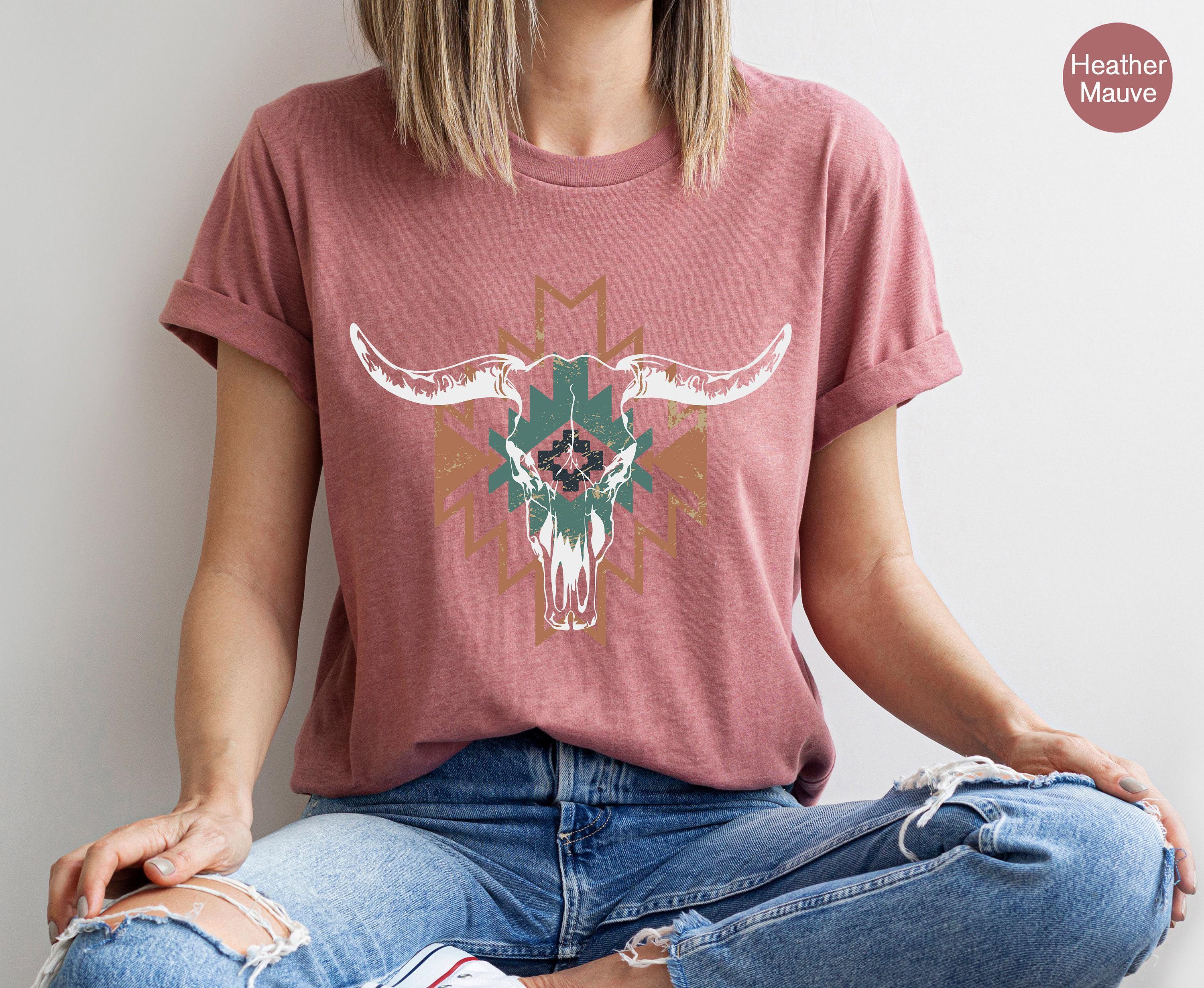 Boho Bull Skull Shirt | Women's Country Shirt, Western Graphic Tee, Country Concert Tee, Country Music Shirt, Country Vibes Shirt, Cowgirl