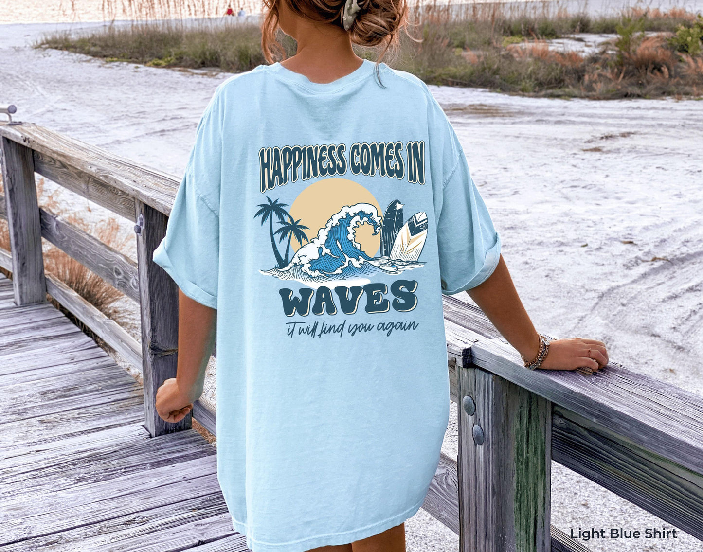 Happiness Comes In Waves Hoodie, Women's Aesthetic Sweatshirt,  Hoodie, Retro Summer Tshirt, Coconut Girl Shirt, Best Friend Gifts
