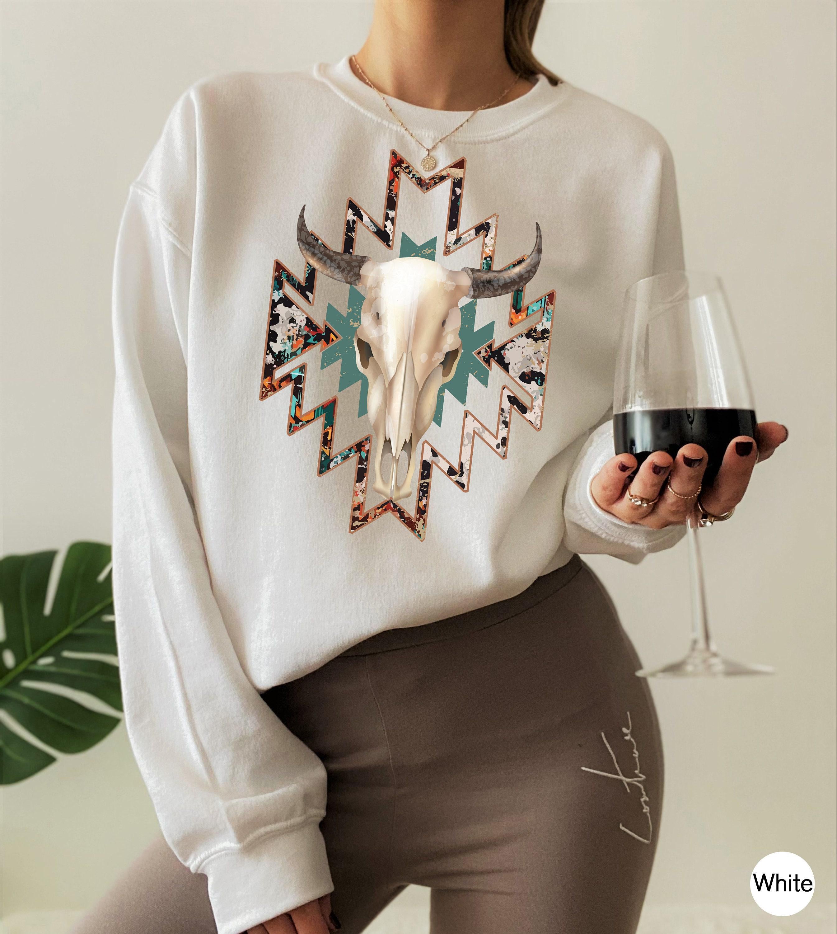 Boho Floral Bull Skull Sweatshirt, Western Cowgirl Hoodie, Country Rodeo Tops