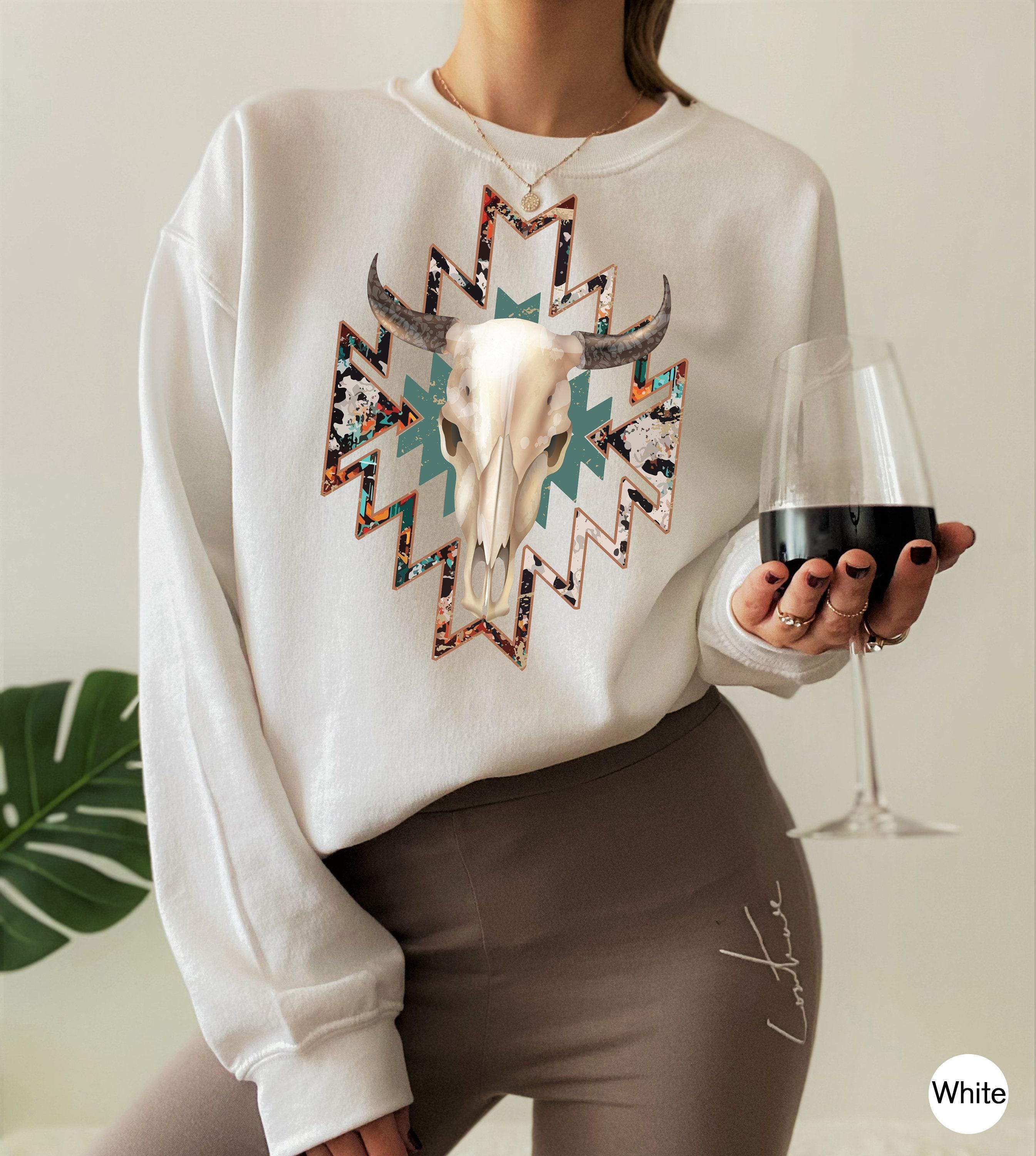 Boho Floral Bull Skull Sweatshirt, Western Cowgirl Hoodie, Country Rodeo Tops