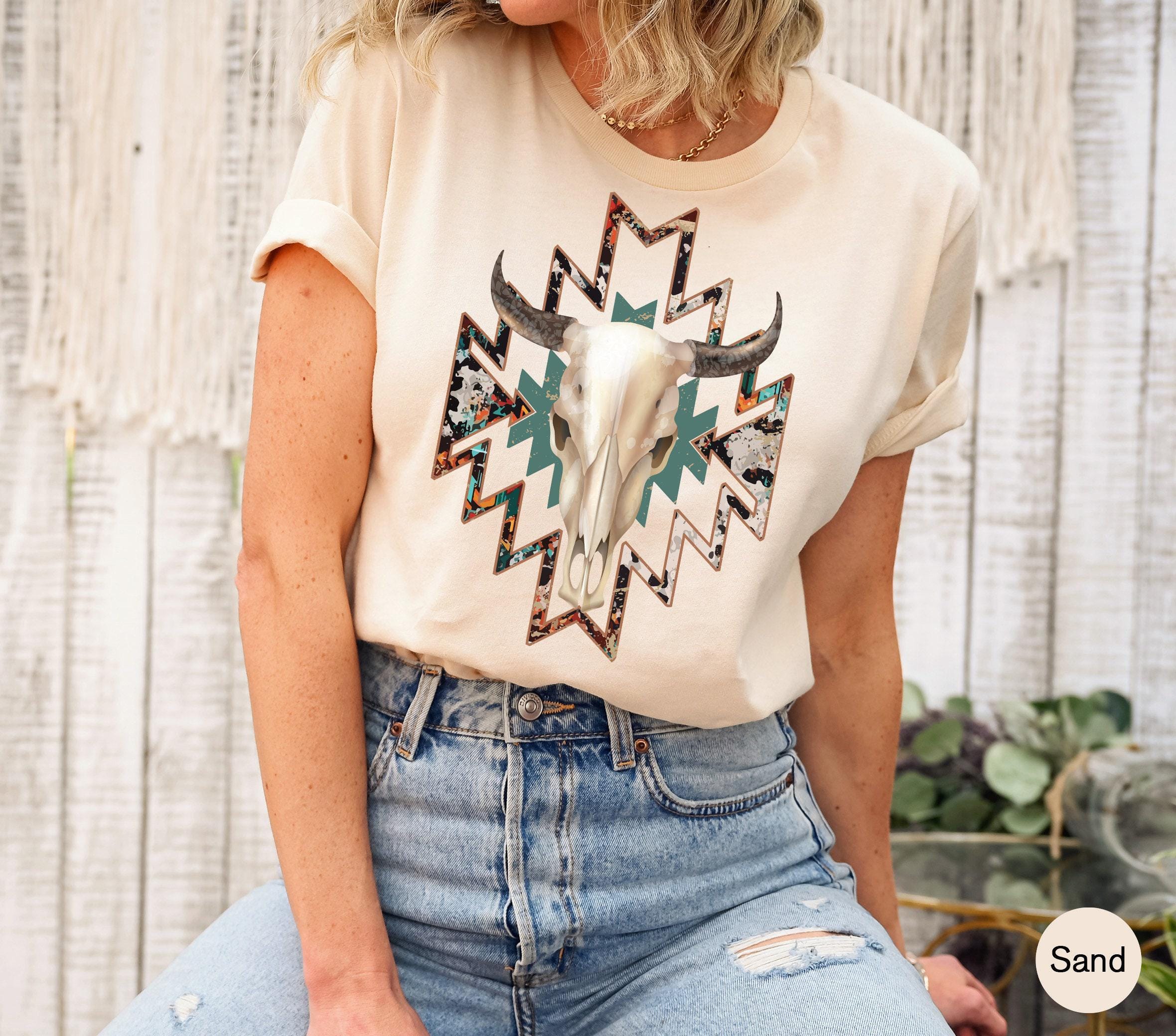 Boho Floral Bull Skull Sweatshirt, Western Cowgirl Hoodie, Country Rodeo Tops