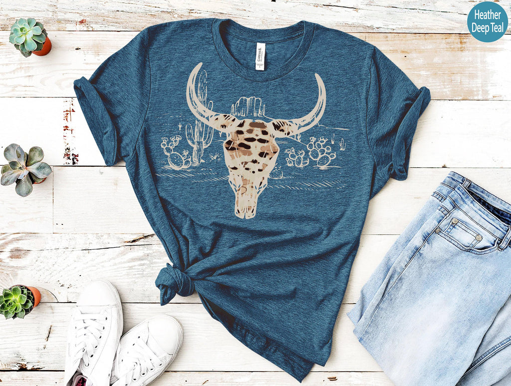 Boho Bull Skull Shirt, Women's Country Shirt, Country Music Sweatshirt, Cowboy Cowgirl Shirts, Nature Lovers Hoodie, Cowskull Shirts