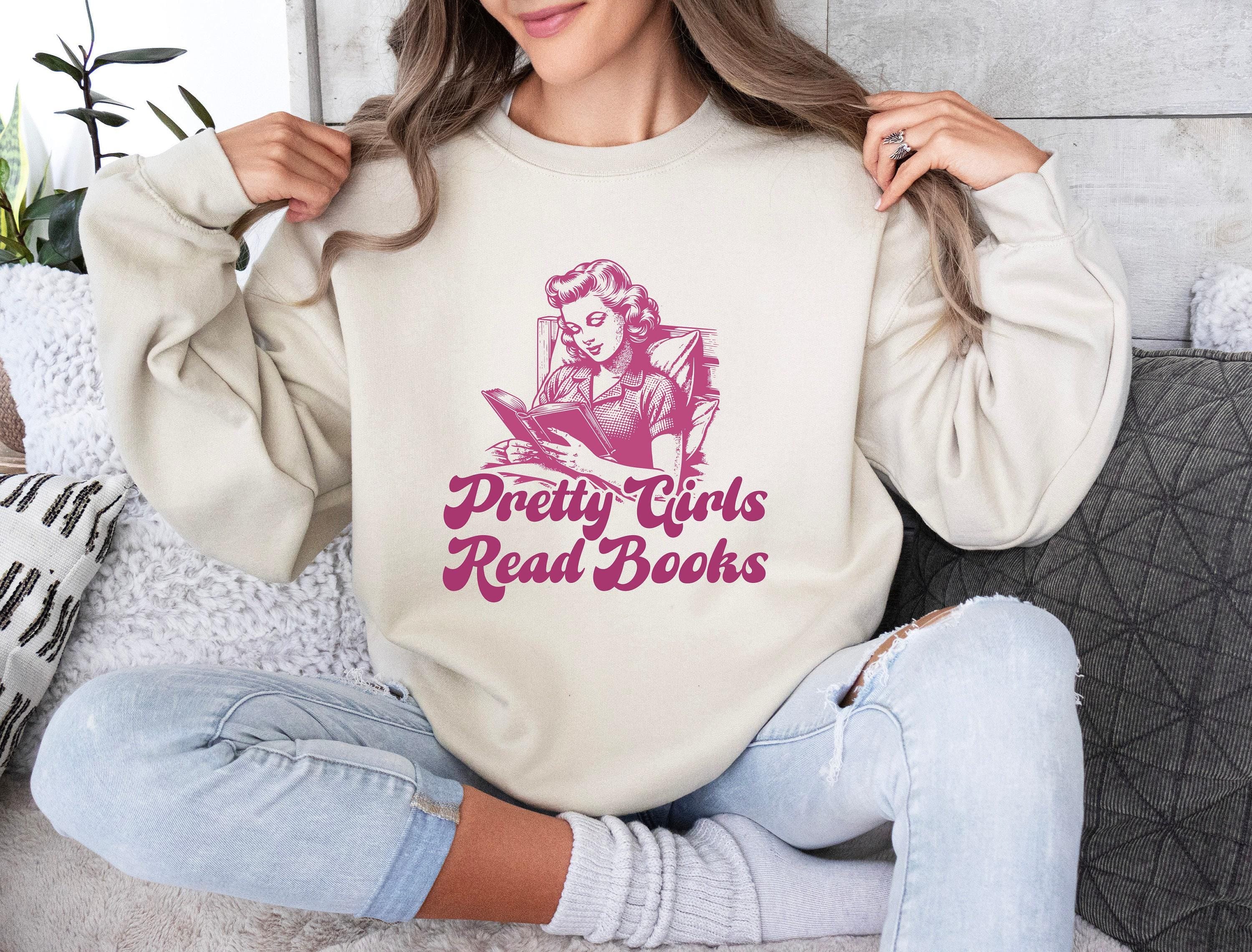 Pretty Girls Read Books Sweatshirt, Preppy Bookish T-Shirt, Minimalist Embroidered Hoodie For Book Lover, Aesthetic Book