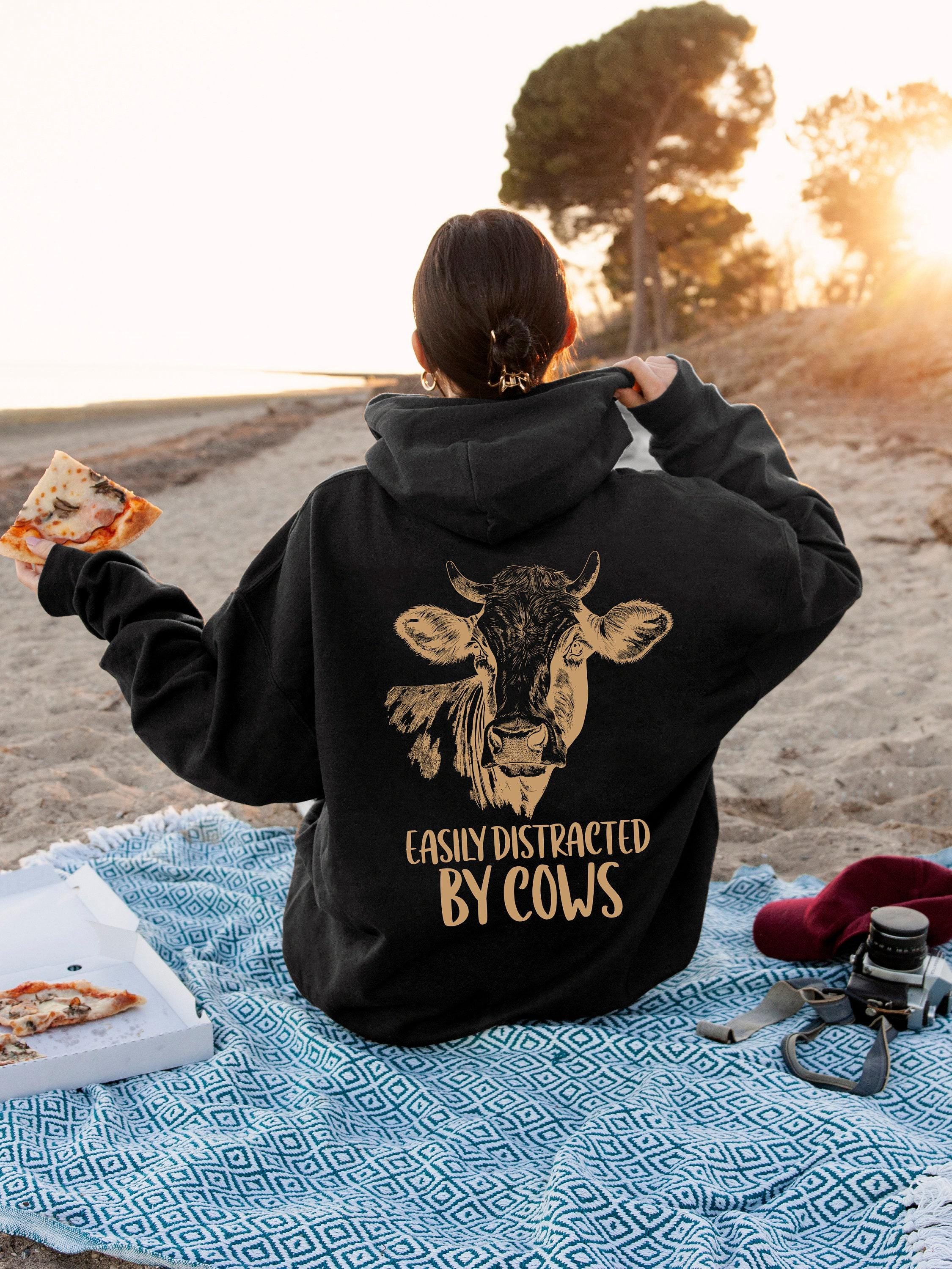 Easily Distracted By Cows Shirt | Women's Funny Country Hoodie, Gift For Cow Lover, Gift For Her, Cow Skull Tee, Animal Lover Shirt