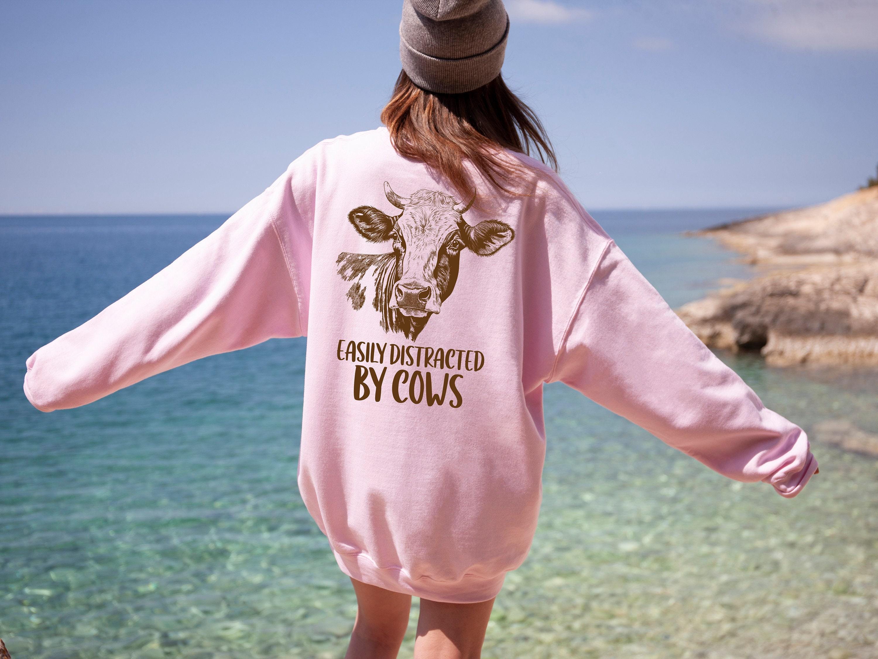Easily Distracted By Cows Shirt | Women's Funny Country Hoodie, Gift For Cow Lover, Gift For Her, Cow Skull Tee, Animal Lover Shirt