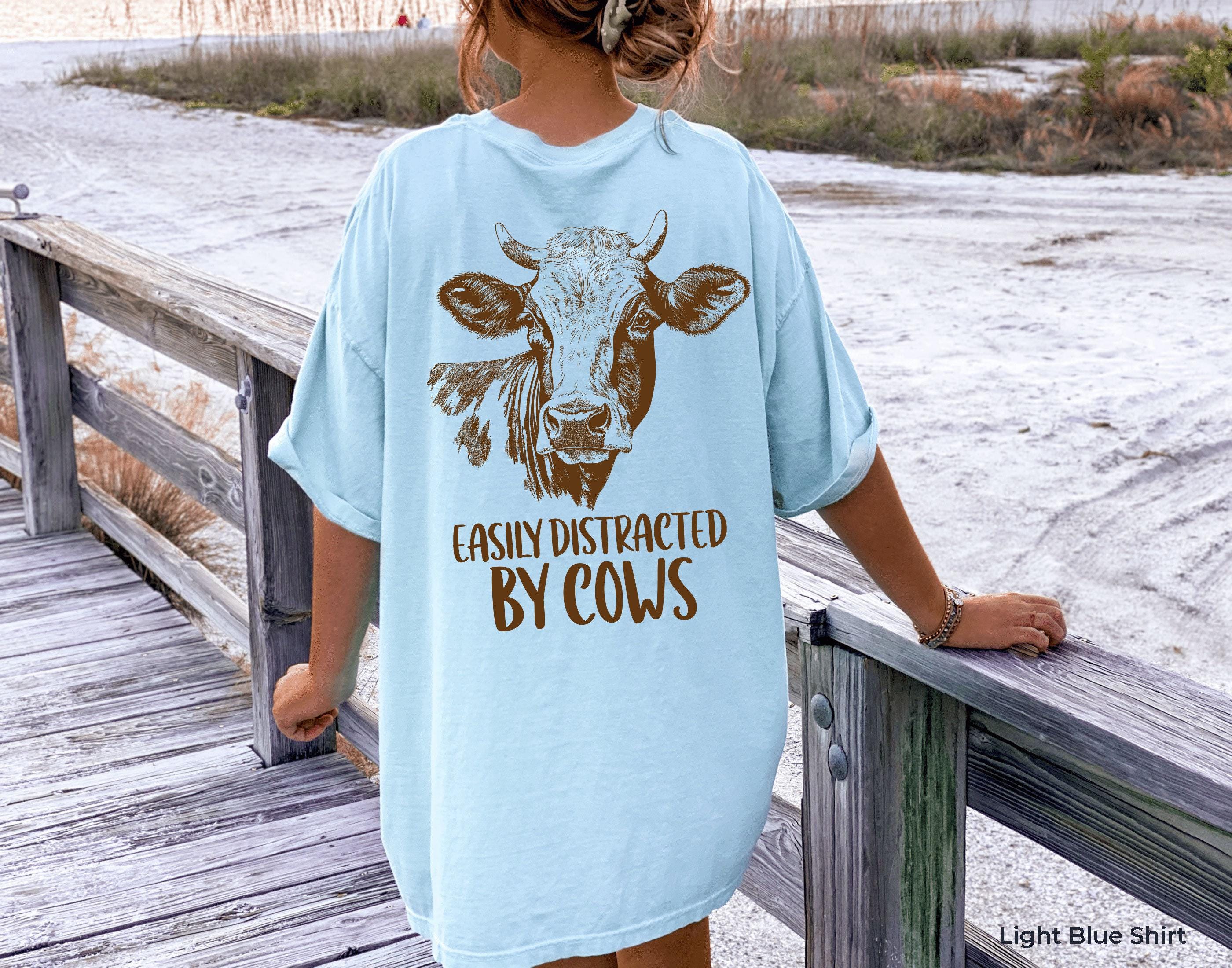 Easily Distracted By Cows Shirt | Women's Funny Country Hoodie, Gift For Cow Lover, Gift For Her, Cow Skull Tee, Animal Lover Shirt