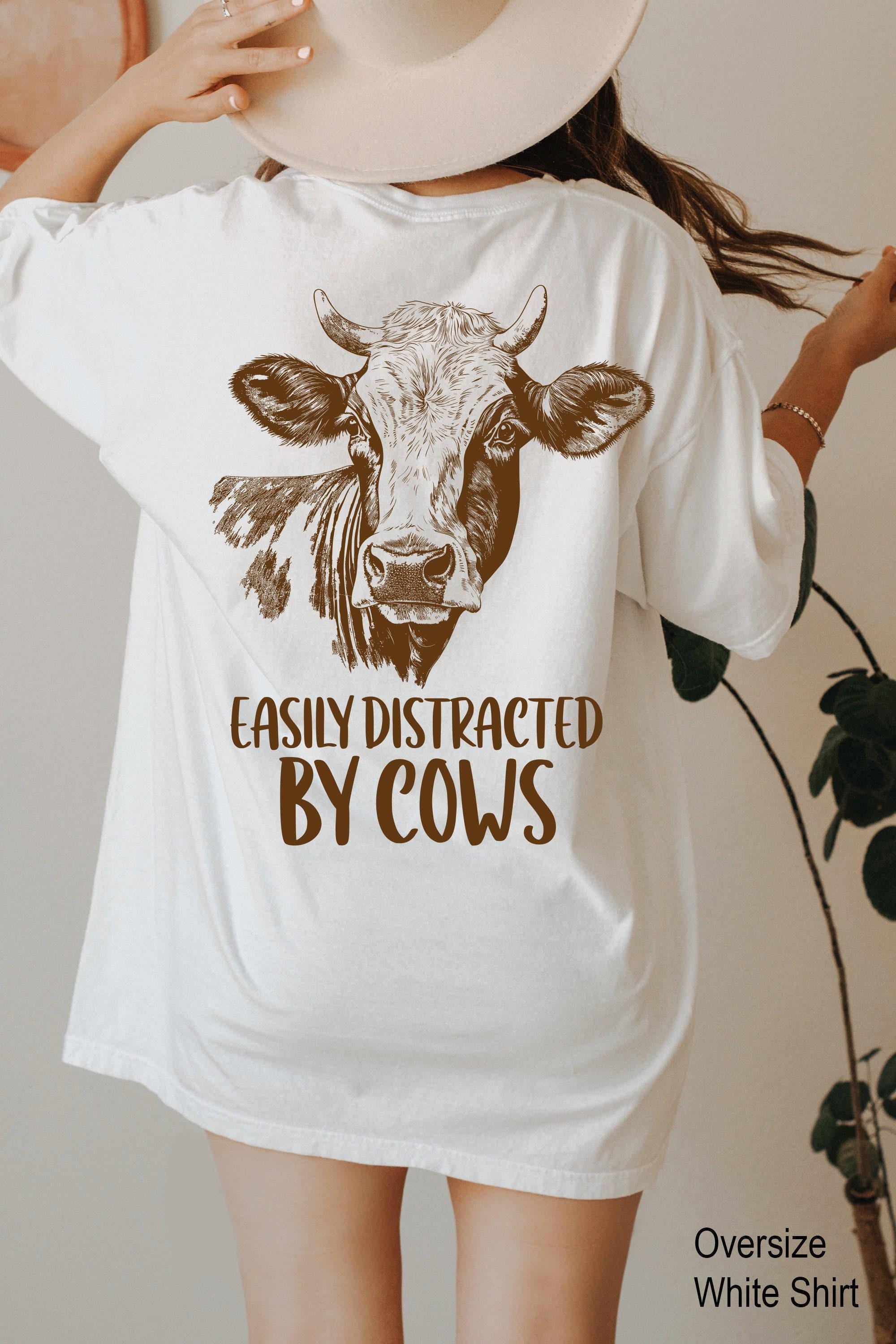 Easily Distracted By Cows Shirt | Women's Funny Country Hoodie, Gift For Cow Lover, Gift For Her, Cow Skull Tee, Animal Lover Shirt