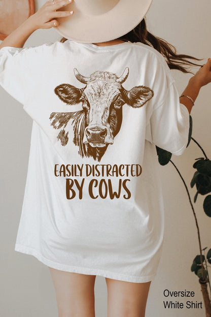 Easily Distracted By Cows Shirt | Women's Funny Country Hoodie, Gift For Cow Lover, Gift For Her, Cow Skull Tee, Animal Lover Shirt