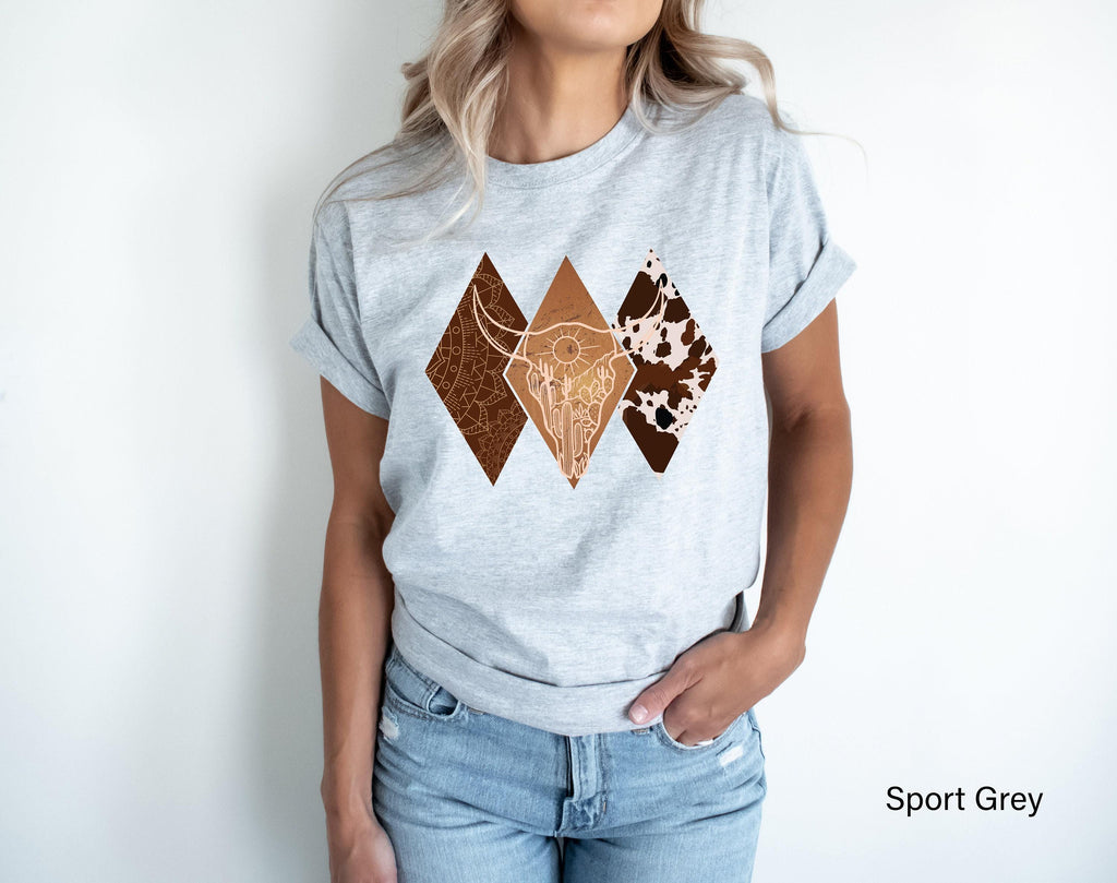 Boho Bull Skull Shirt | Women's Country Shirt, Western Graphic Tee, Trendy Desert Tshirt, Country Concert Tee, Aesthetic Sweatshirt