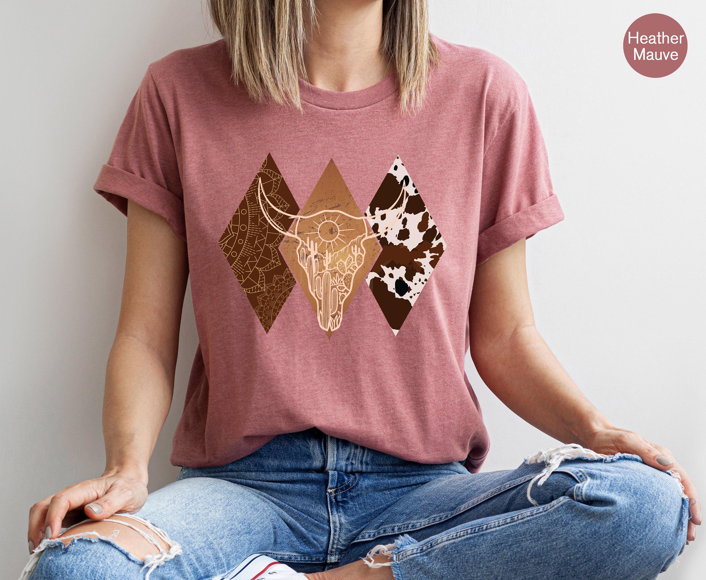 Boho Bull Skull Shirt | Women's Country Shirt, Western Graphic Tee, Trendy Desert Tshirt, Country Concert Tee, Aesthetic Sweatshirt