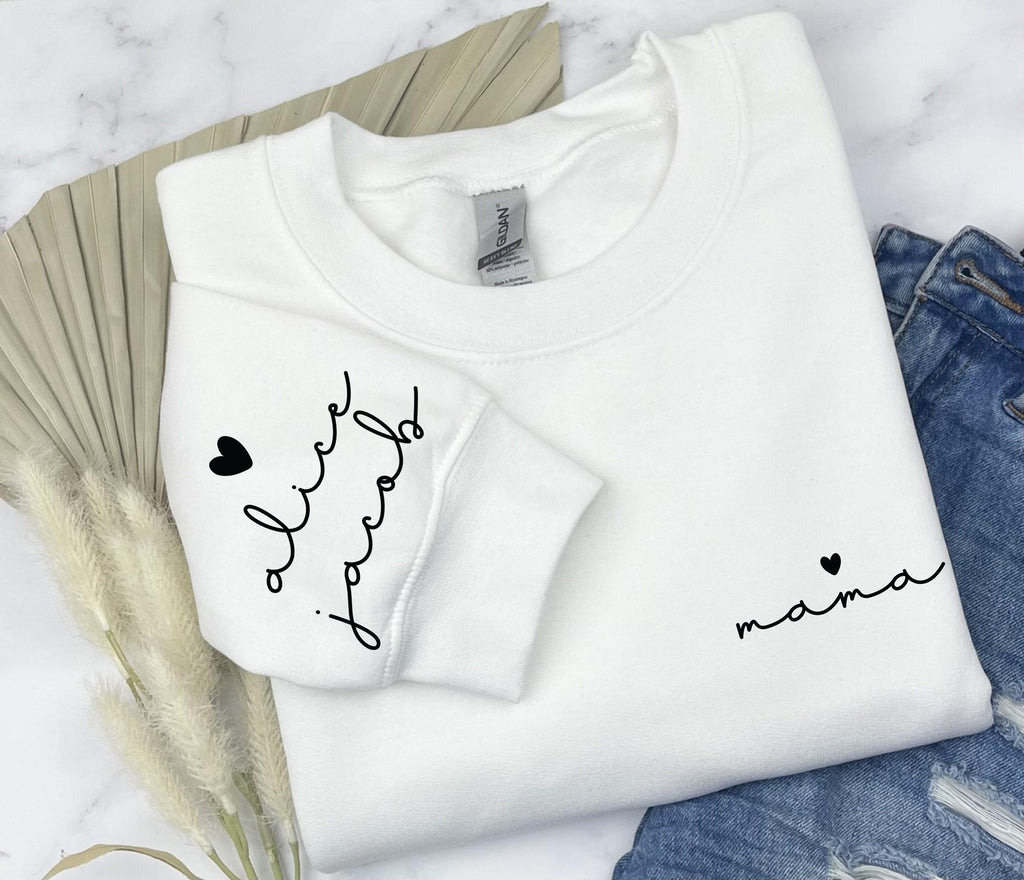 Custom Mom Shirt With Kids Name On Sleeve, Custom Mama Sweatshirt, Personalized Mother's Day Gifts, Customized Birthday Gifts For Mom,K