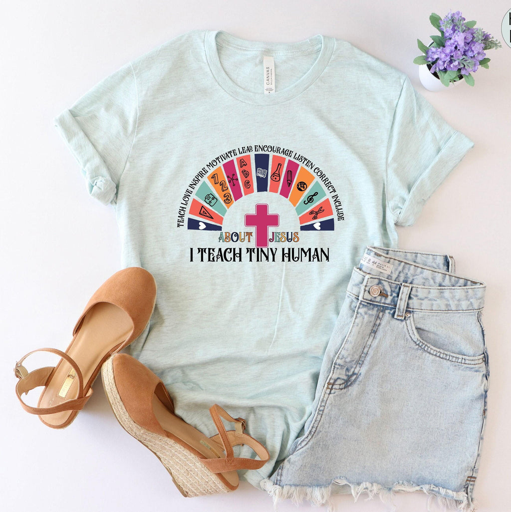 I Teach Tiny Human About Jesus Shirt, I Teach Tiny Human Shirt, Trendy Religious Teacher Gifts, Private Christian School Shirts