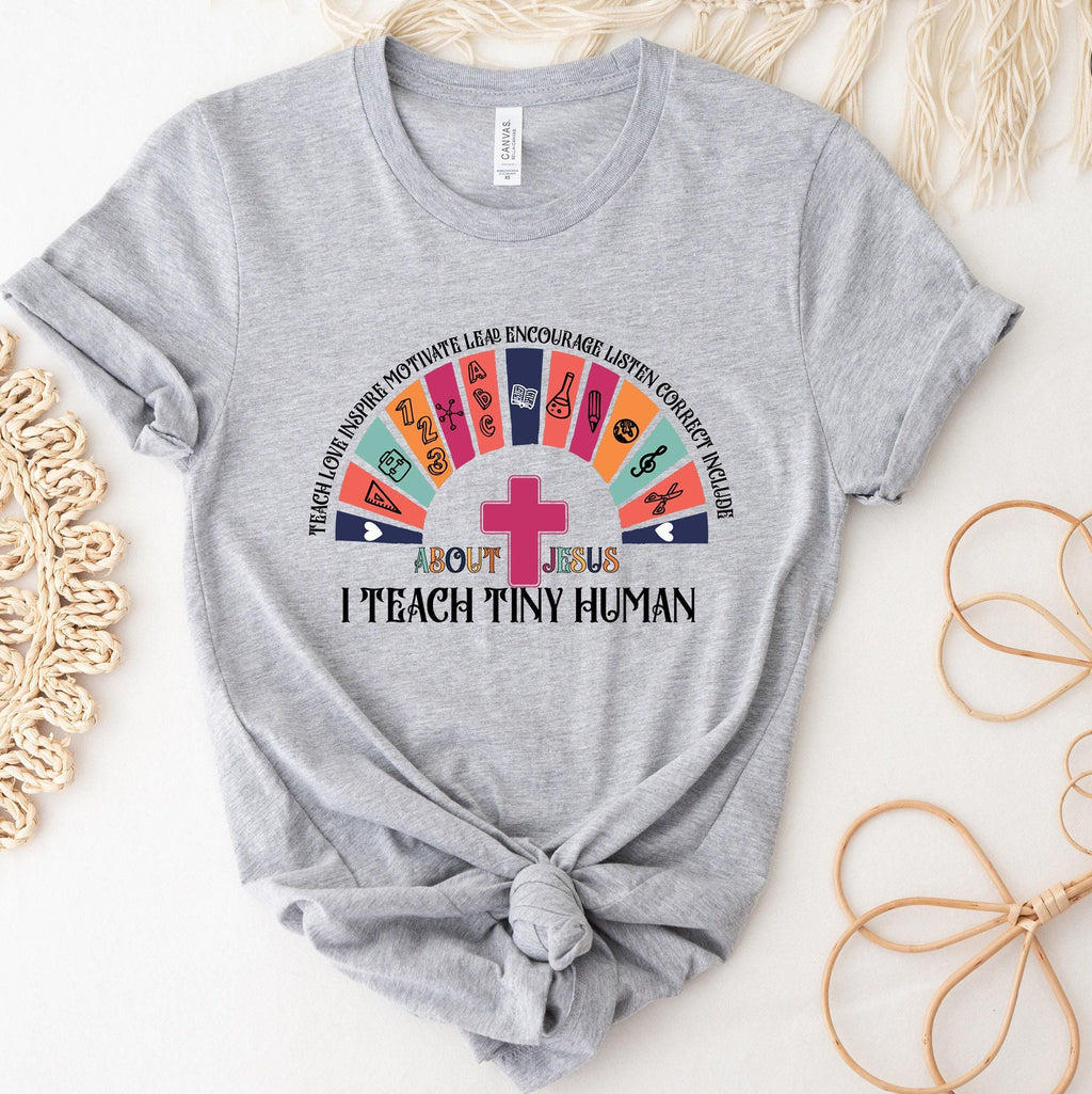 I Teach Tiny Human About Jesus Shirt, I Teach Tiny Human Shirt, Trendy Religious Teacher Gifts, Private Christian School Shirts