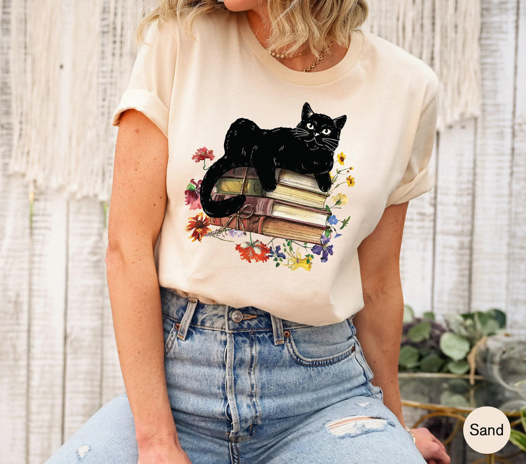 Flowery Cat Sweatshirt, Aesthetic Cat Lover Hoodie, Flower Cat Shirt For Bookworm, Cat Mom Shirt, Book Lover Shirt, Reading Club Shirt
