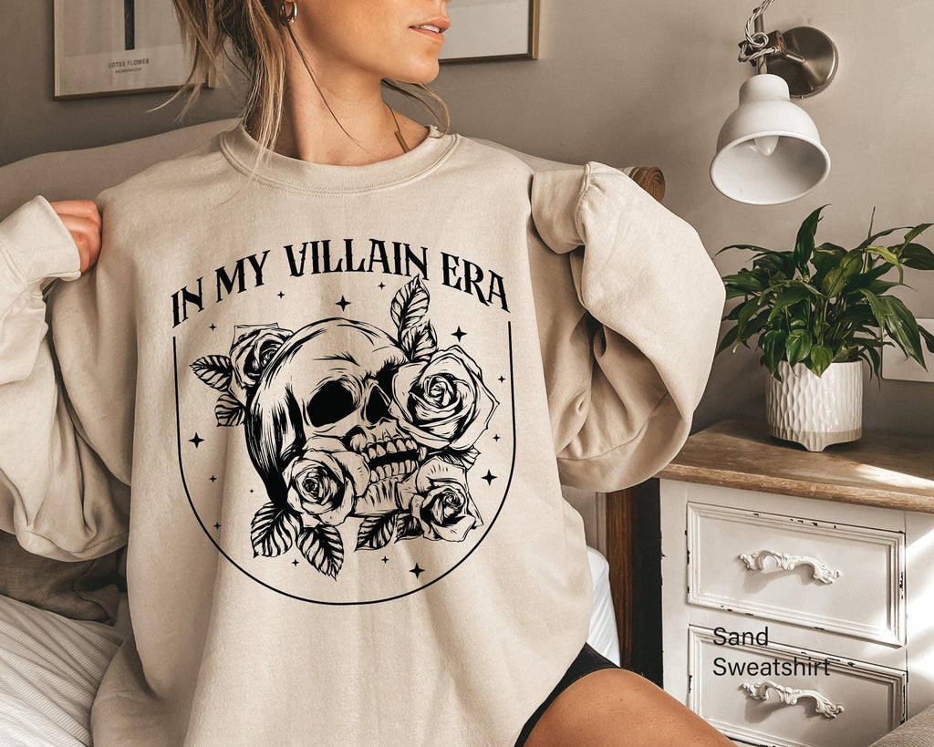 In My Villain Era Sweatshirt, Skull Hoodie, Rose Sweater, Flowery Skeleton Shirt, Book Lover Sweat, Bookish Gift For Teenager