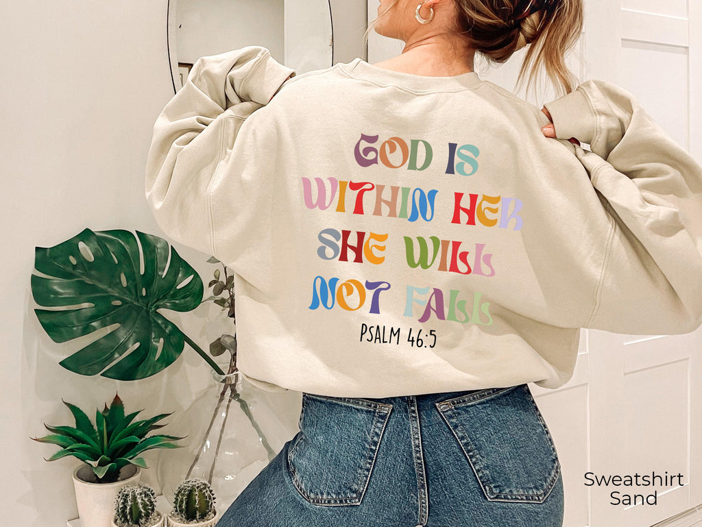 Aesthetic Christian Sweatshirt, God Is Within Her She Will Not Fall Shirt, Bible Verse Gifts for Mothers Day, Women's Religious Shirt