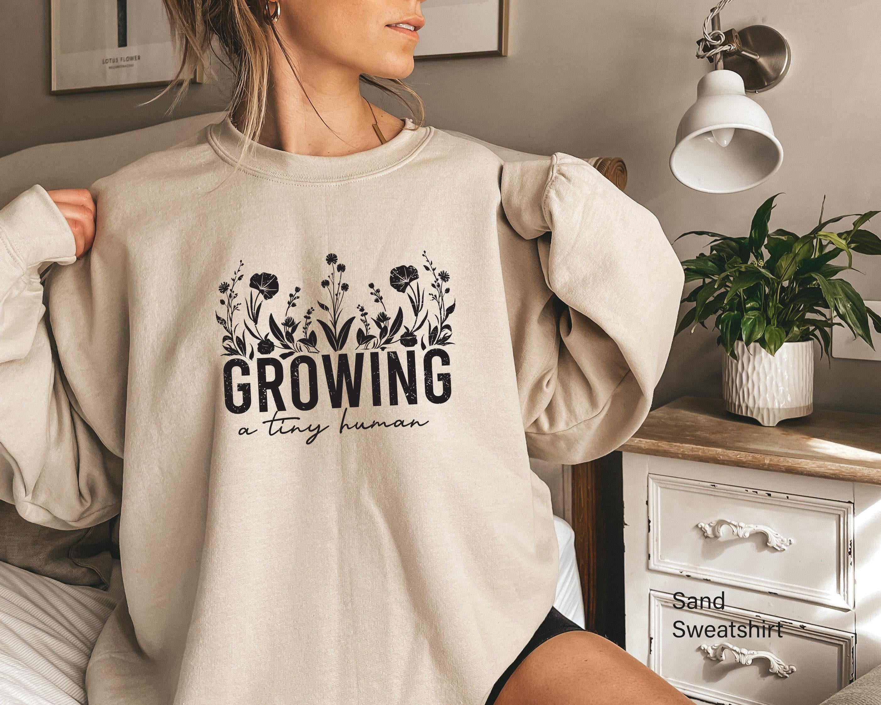 Growing A Tiny Human Sweatshirt, Cute Pregnancy Announcement Shirt, Funny Maternity Tshirt, New Mom Gift, Baby Shower Gift For Mom