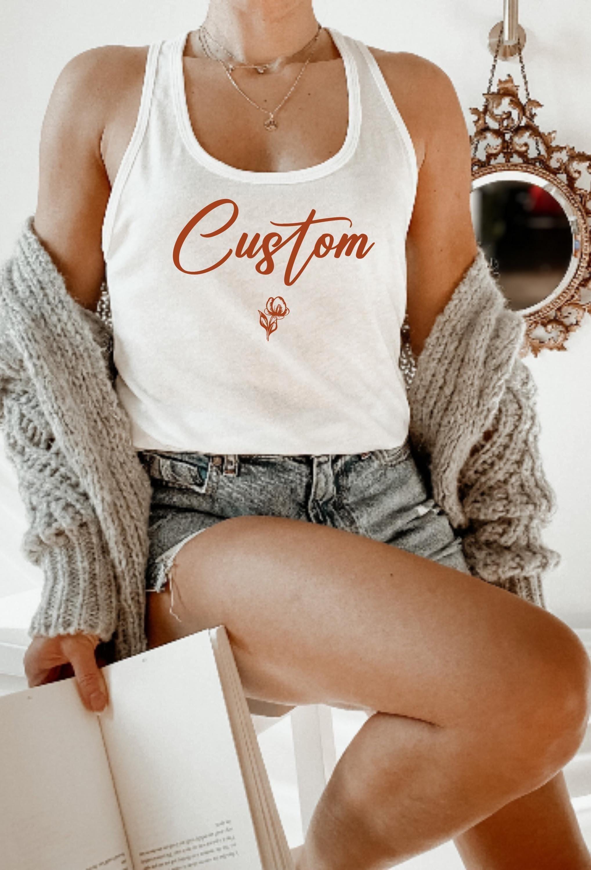 Custom Text Racer Back Tank Top, Personalized Baby Tee for Gym, Custom Workout Tank , Vacation Baby Tee, Custom Birthday Crop Top