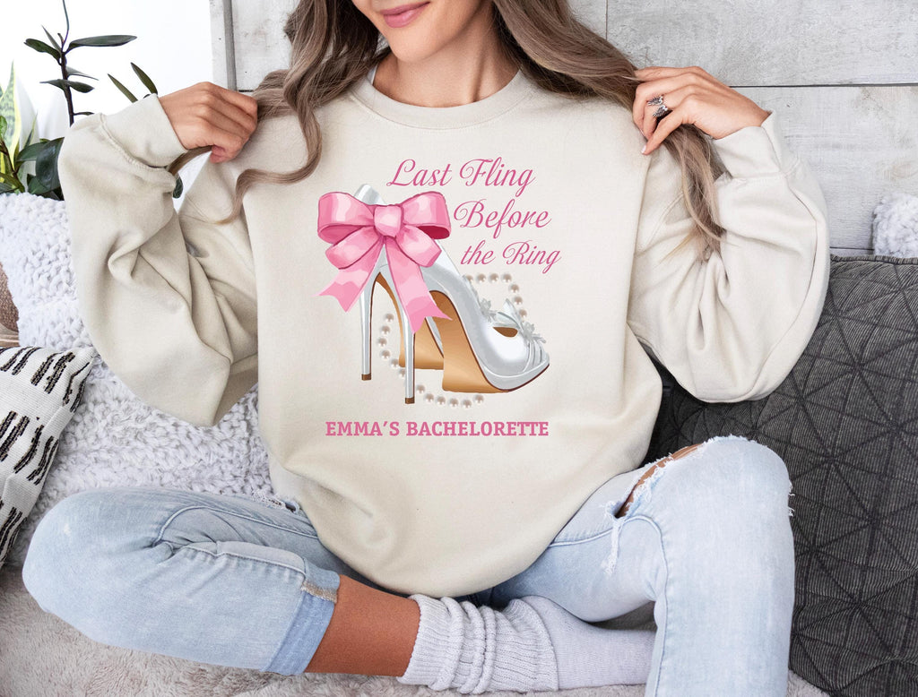 Last Fling Before The Ring Sweatshirt with Name, Custom Bachelorette Party T-Shirt, Wedding Hoodie, Bach Baby Tee, Bridal Shower Gift