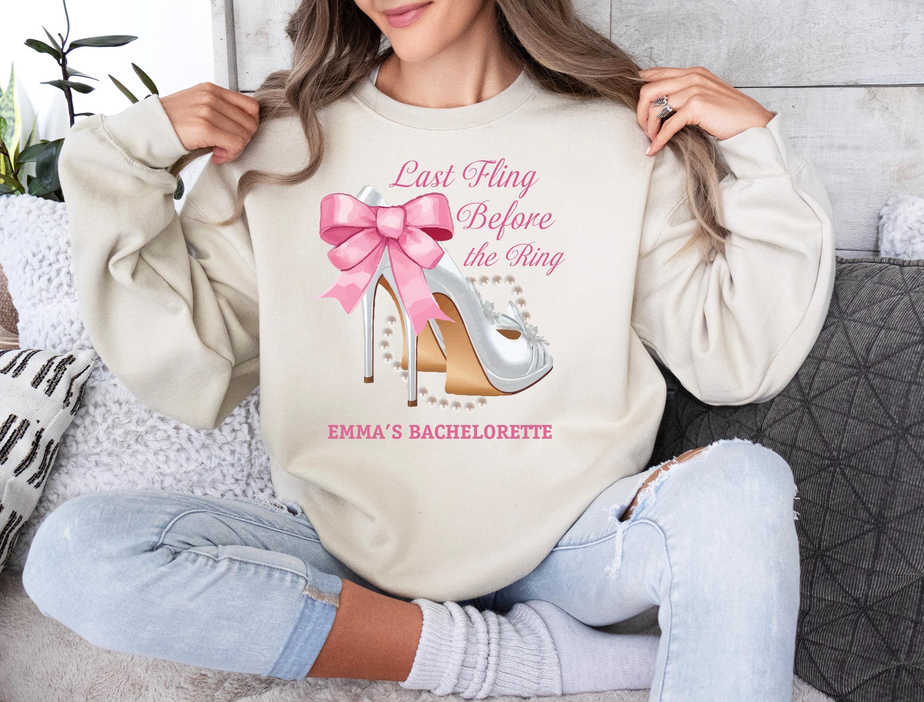 Last Fling Before The Ring Sweatshirt with Name, Custom Bachelorette Party T-Shirt, Wedding Hoodie, Bach Baby Tee, Brida