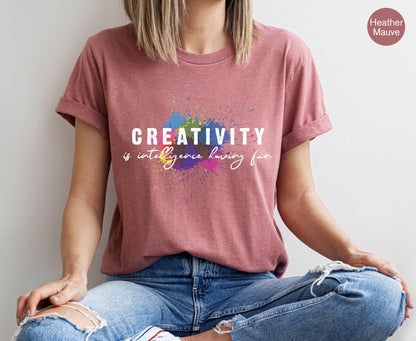 Creativity Intelligence Is Having Fun Sweatshirt, Trendy Einstein Quote Hoodie, Motivational Slogan Shirt, Aesthetic Student Gifts