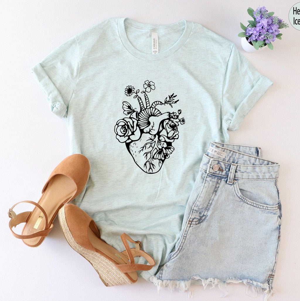 Flowery Heart Shirt, Anatomical Heart Shirt, Cardiac Nurse Shirts, Trendy Doctor Shirts, Cardiologist Gifts, Gifts For Doctors
