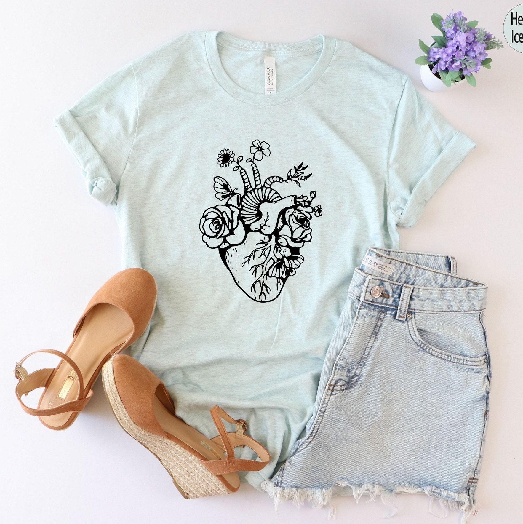 Flowery Heart Shirt, Anatomical Heart Shirt, Cardiac Nurse Shirts, Trendy Doctor Shirts, Cardiologist Gifts, Gifts For Doctors