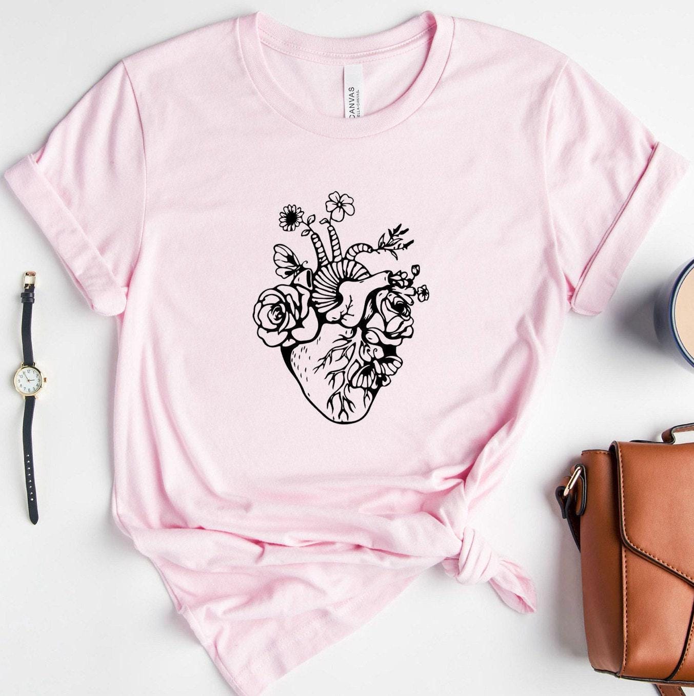 Flowery Heart Shirt, Anatomical Heart Shirt, Cardiac Nurse Shirts, Trendy Doctor Shirts, Cardiologist Gifts, Gifts For Doctors