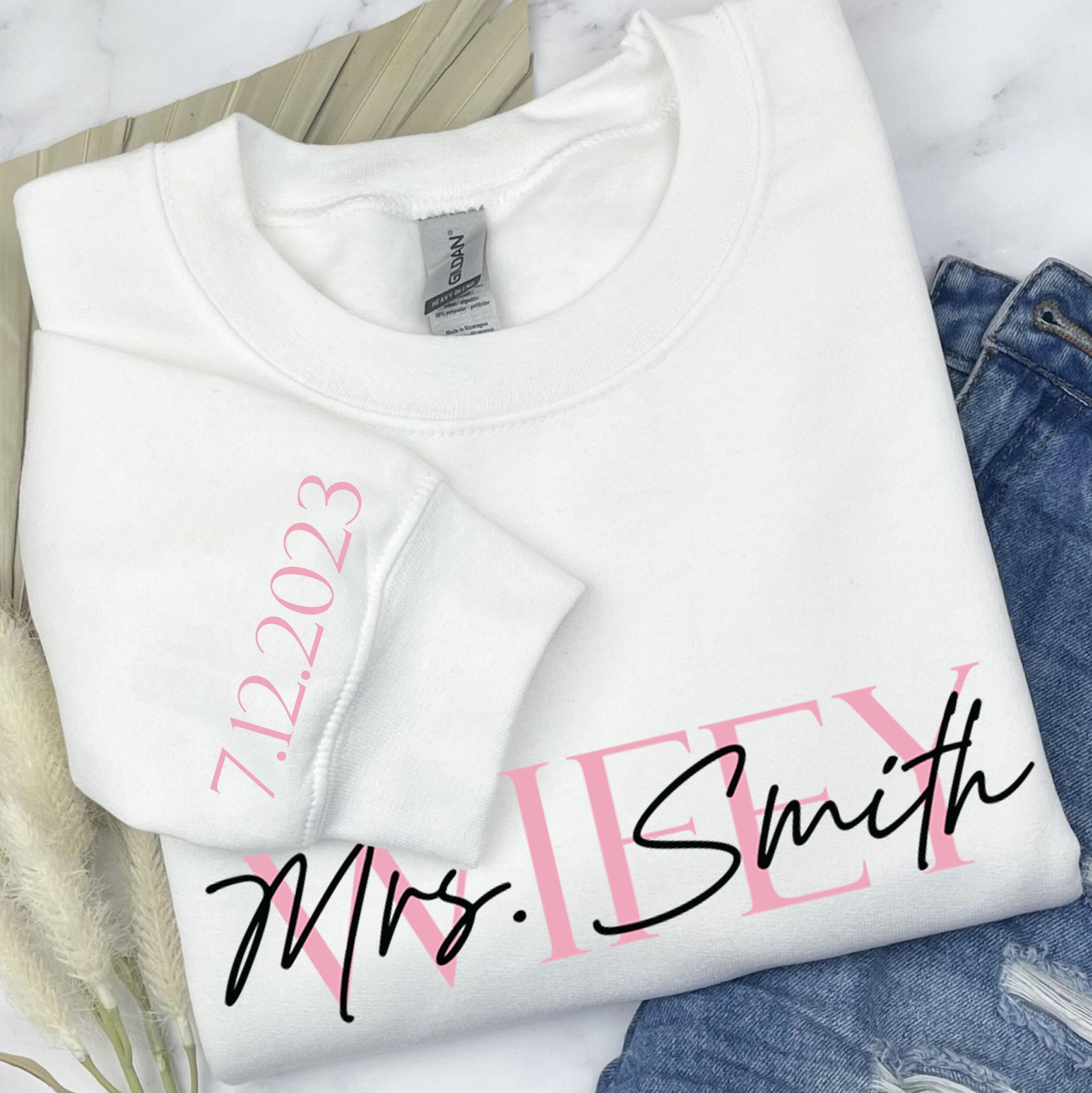Custom Mrs Shirt With Wedding Date, Custom Wifey Sweatshirt With Anniversary Date, Personalized Bride Hoodie, Customized Bridal Gifts,K