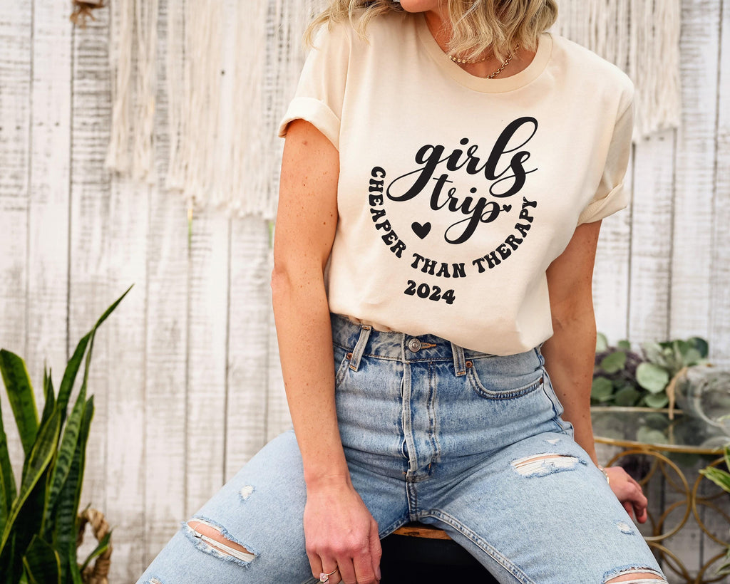 Girls Trip Cheaper Thank Therapy Sweatshirt, Trendy Vacation Hoodie For Women, Minimalist Girls Weekend Shirt, Gift For Bestie