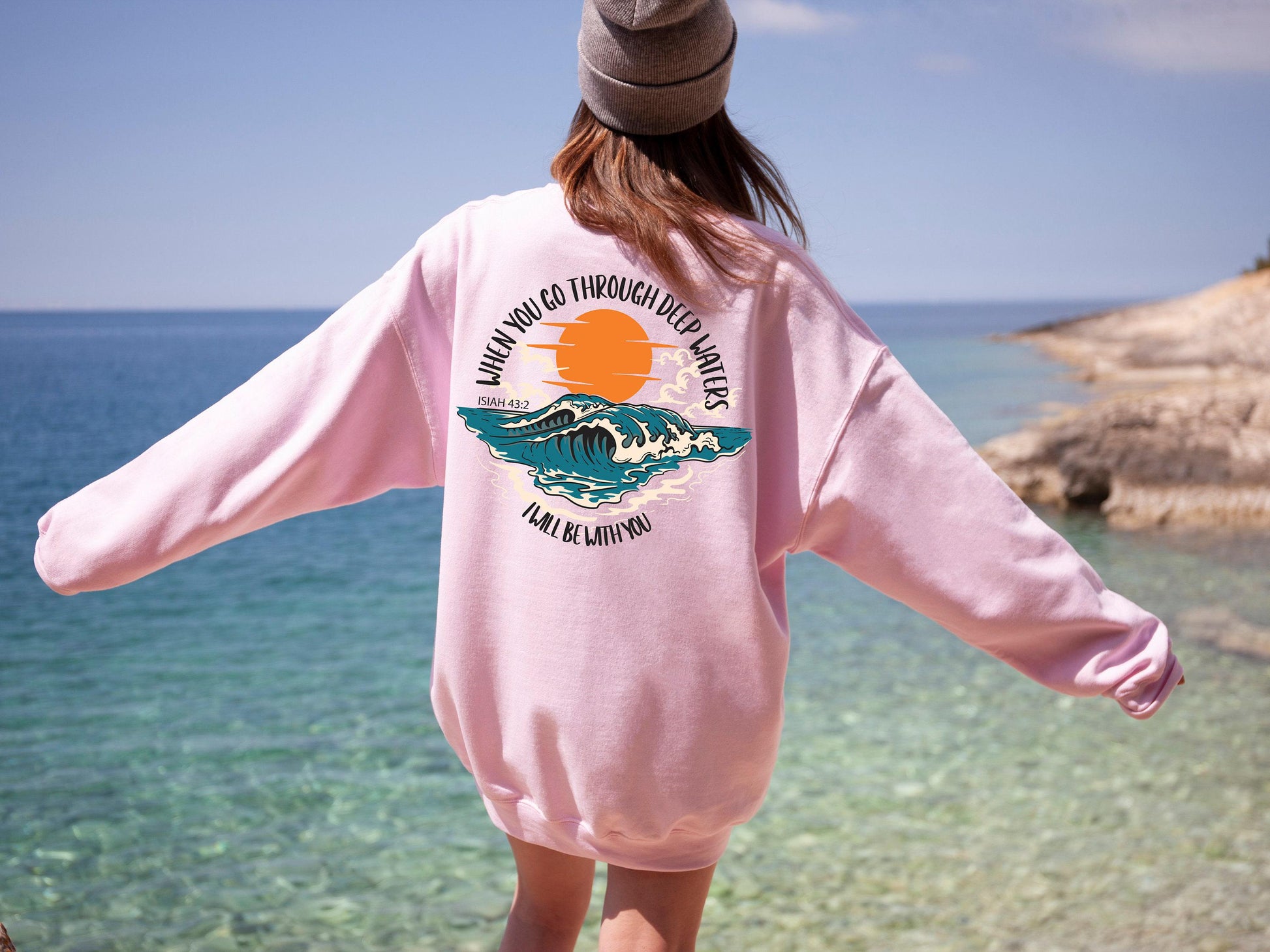 When You Go Through Deep Waters Sweatshirt, Trendy Bible Verse Hoodie For God Lover, Religious T-Shirt, Aesthetic Church Day Gift