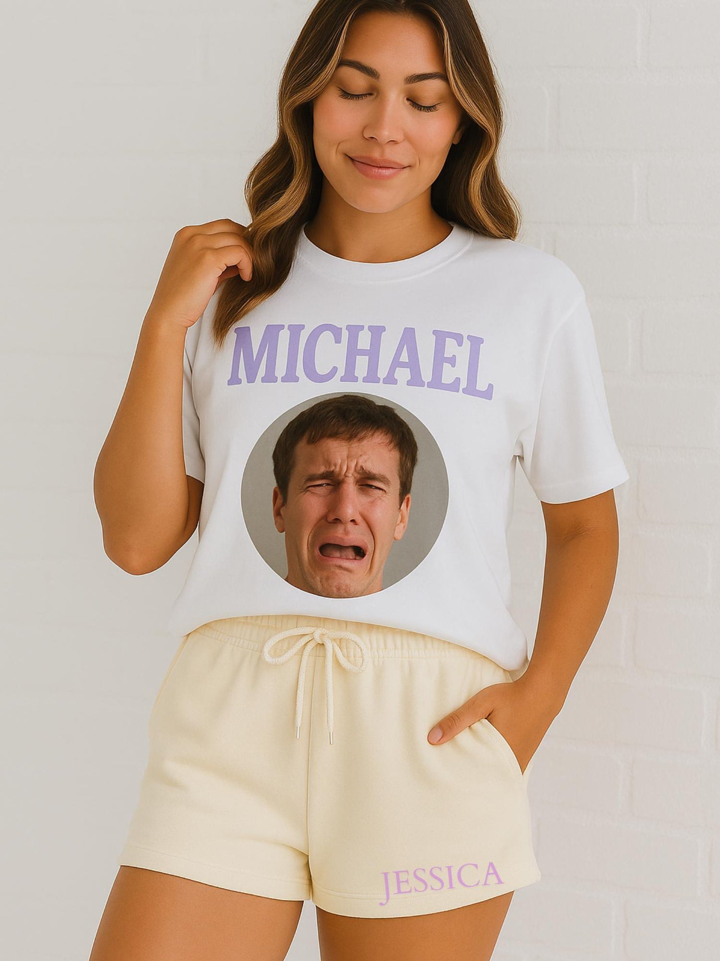Custom Face Bridal Short Set, Funny Groom Photo Shirt, Personalized Bride Squad Outfit, Bachelorette Party Matching Loungewear, Mrs. Short