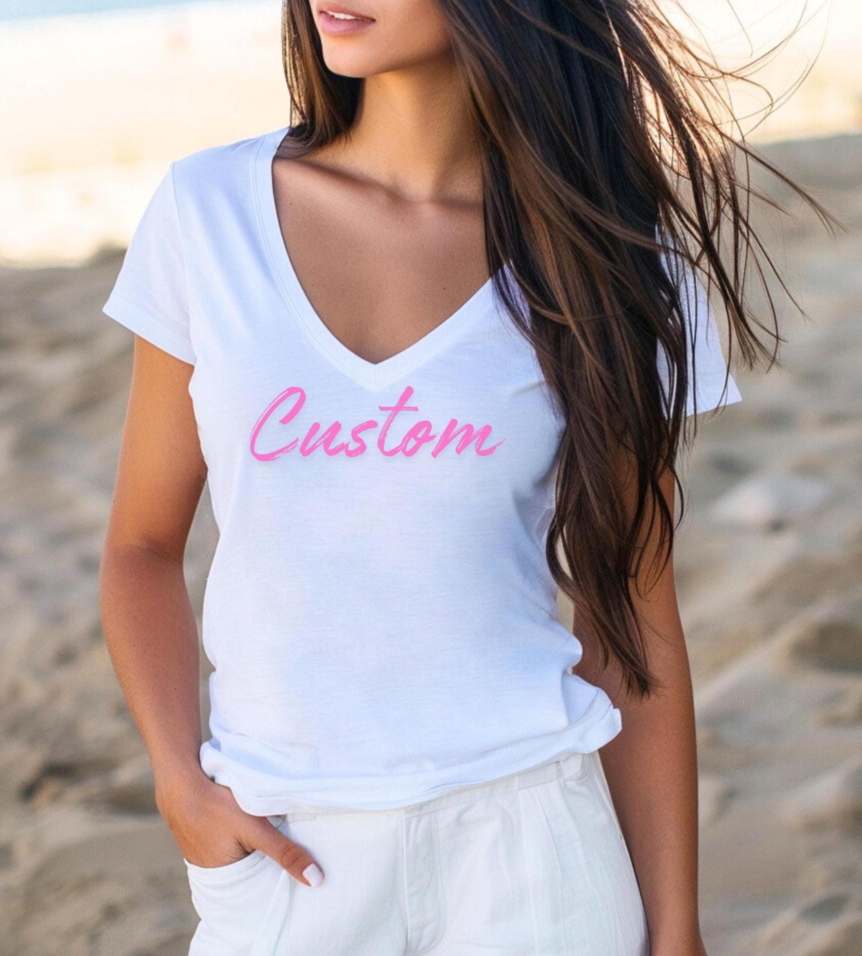 Custom Women V-Neck Shirt, Customized V- Neck Tee, Personalized V Neck, Custom Logo Tee, Customizable V Neck Shirt With Text or Photo Shirt