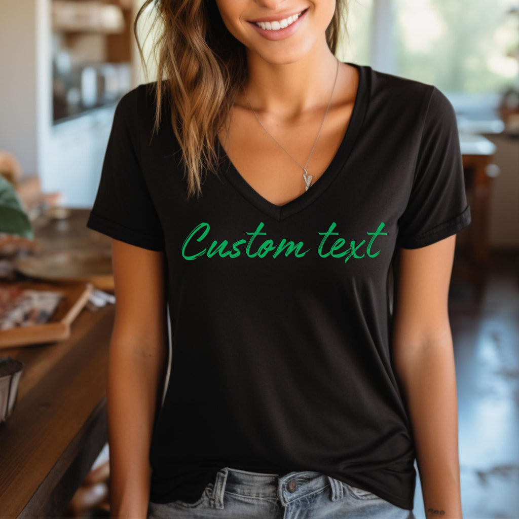 Custom Women V-Neck Shirt, Customized V- Neck Tee, Personalized V Neck, Custom Logo Tee, Customizable V Neck Shirt With Text or Photo Shirt